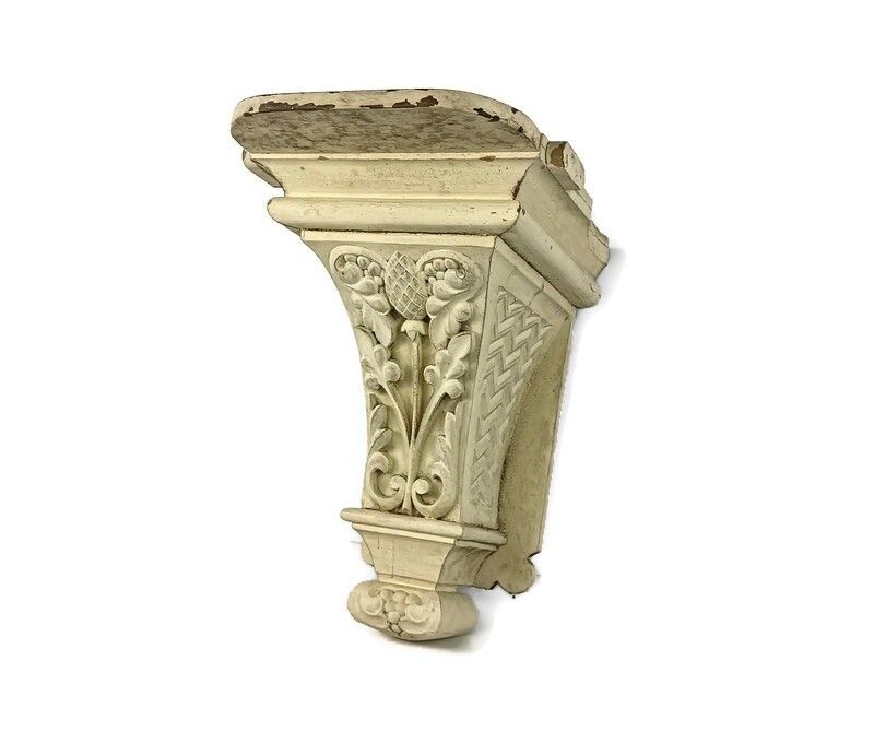Large Beautiful Wooden Antique Console Painted White Ornate Architectural Stunni