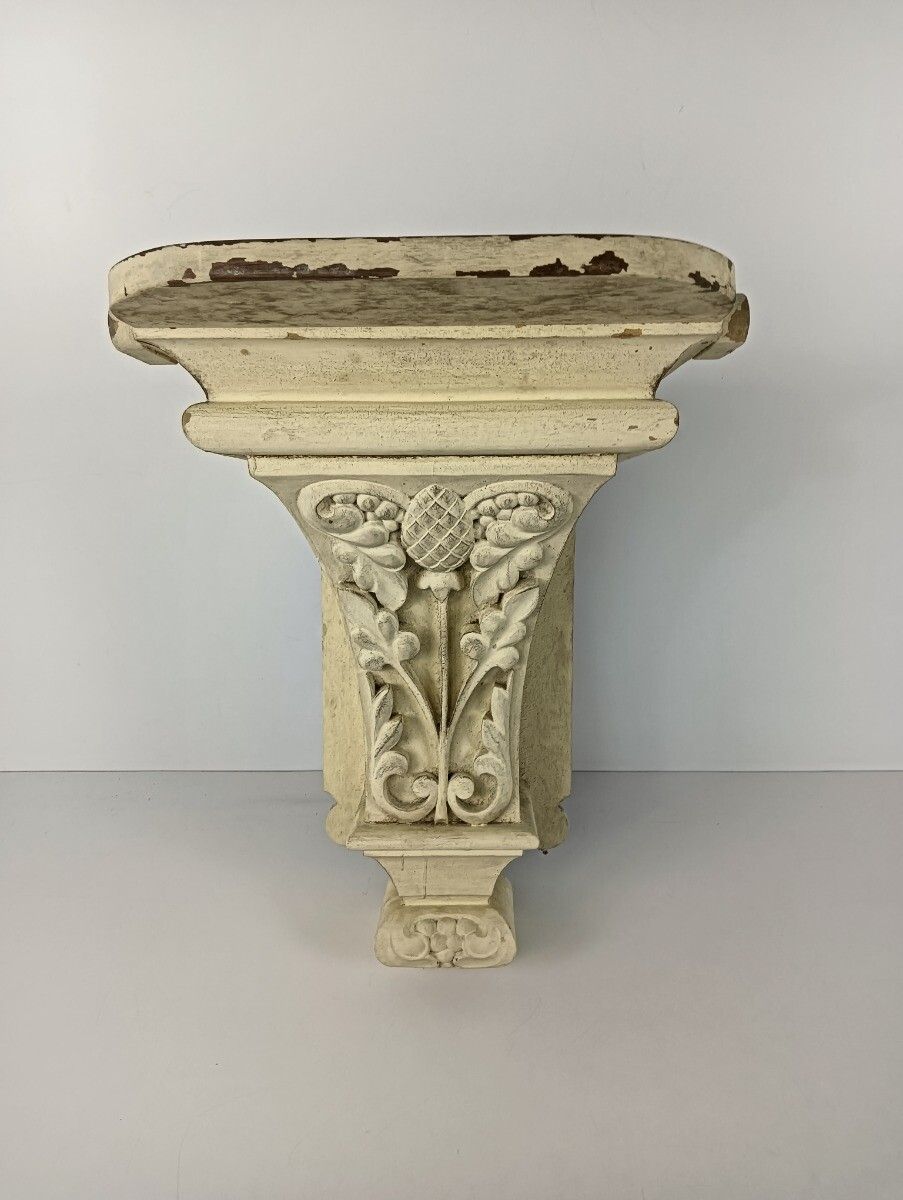 Large Beautiful Wooden Antique Console Painted White Ornate Architectural Stunni photo furniture
