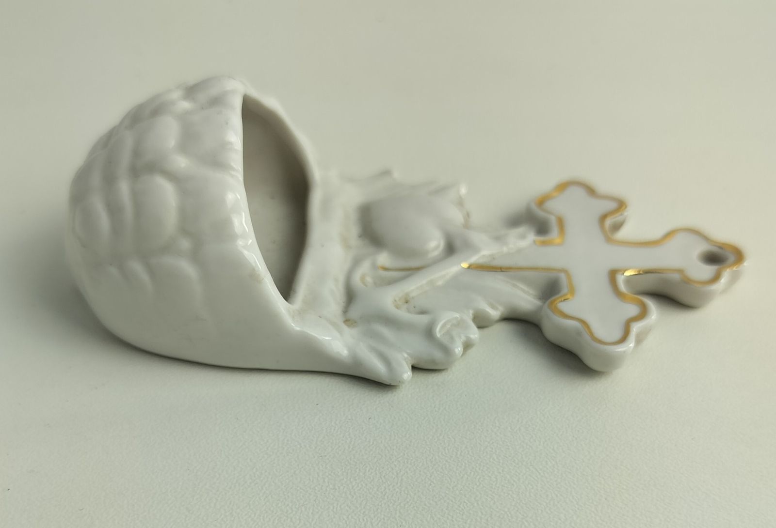 Antique Small Miniature Holy Water Font Vessel  Bisque Porcelain  White Marked G photo vinterior