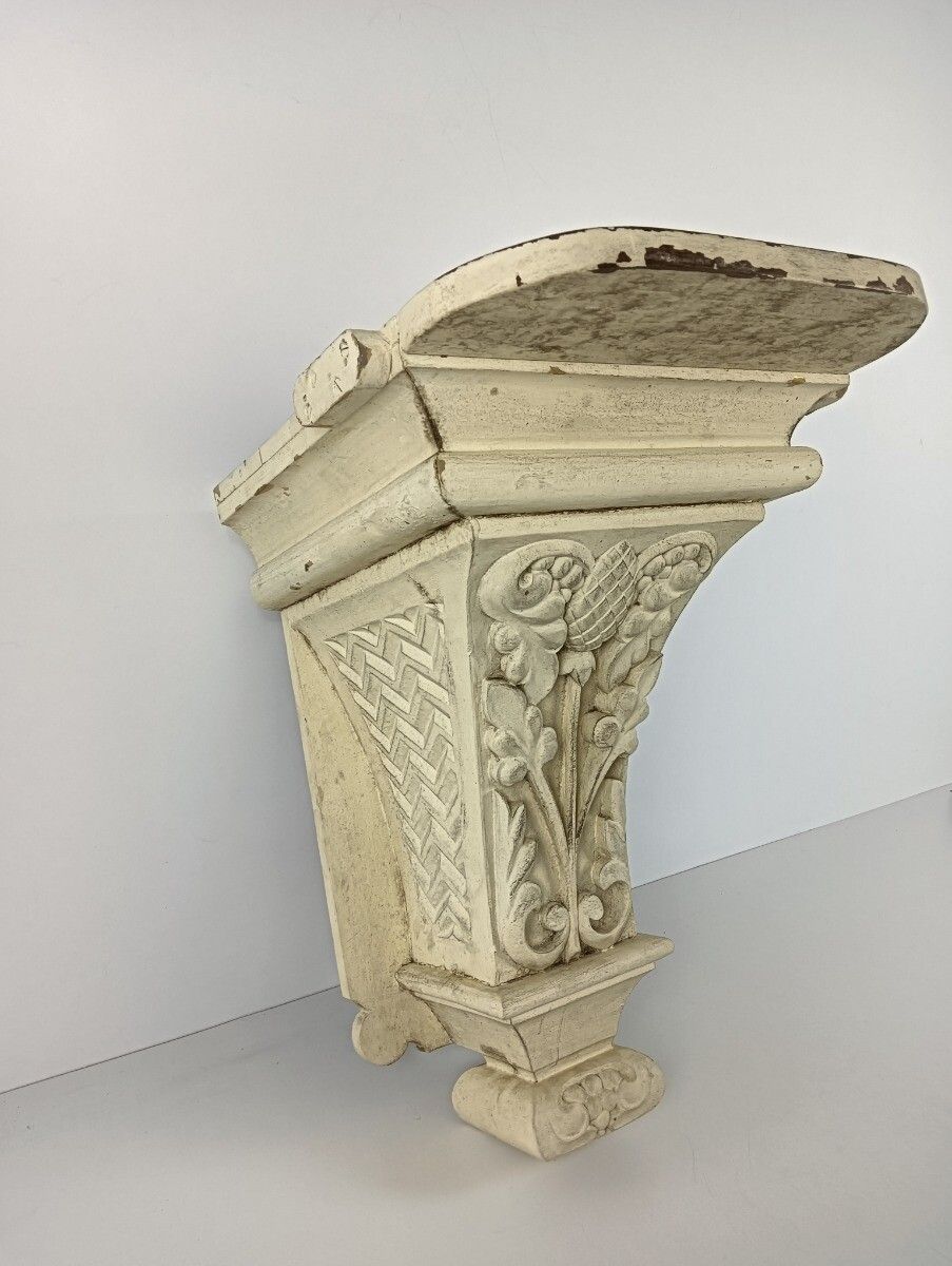 Large Beautiful Wooden Antique Console Painted White Ornate Architectural Stunni photo for sale