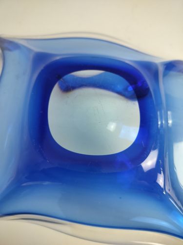 Gorgeous Bowl Dish Centerpiece Blue Clear Art Glass Murano Italy Vintage photo vinterior