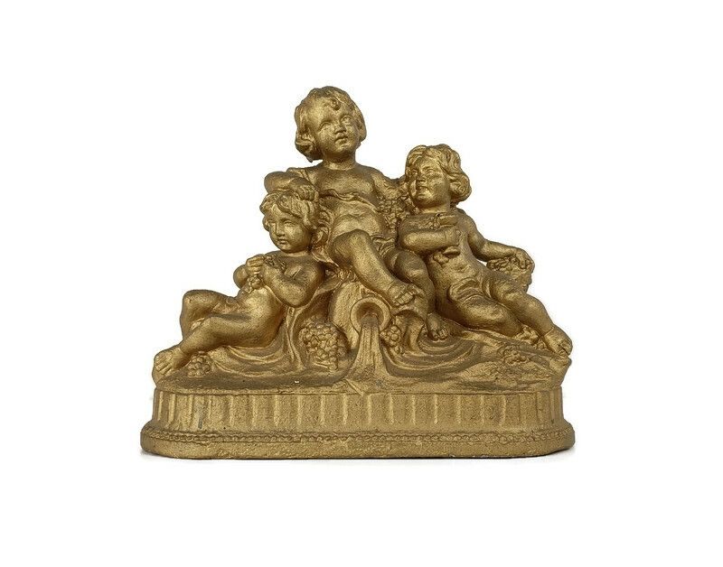 Gorgeous Antique Statue Figurine Plaster Children Eating Grapes Putti