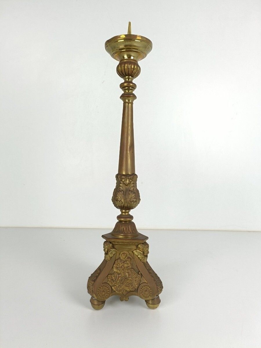 Antique Brass Church  Candle Holder Candle Stick Holder 17th C Angels Religous S photo furniture
