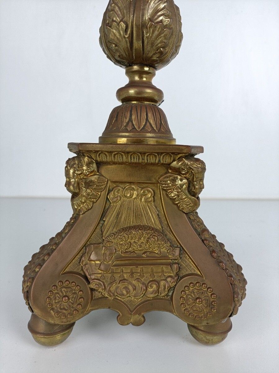 Antique Brass Church  Candle Holder Candle Stick Holder 17th C Angels Religous S photo 485.0