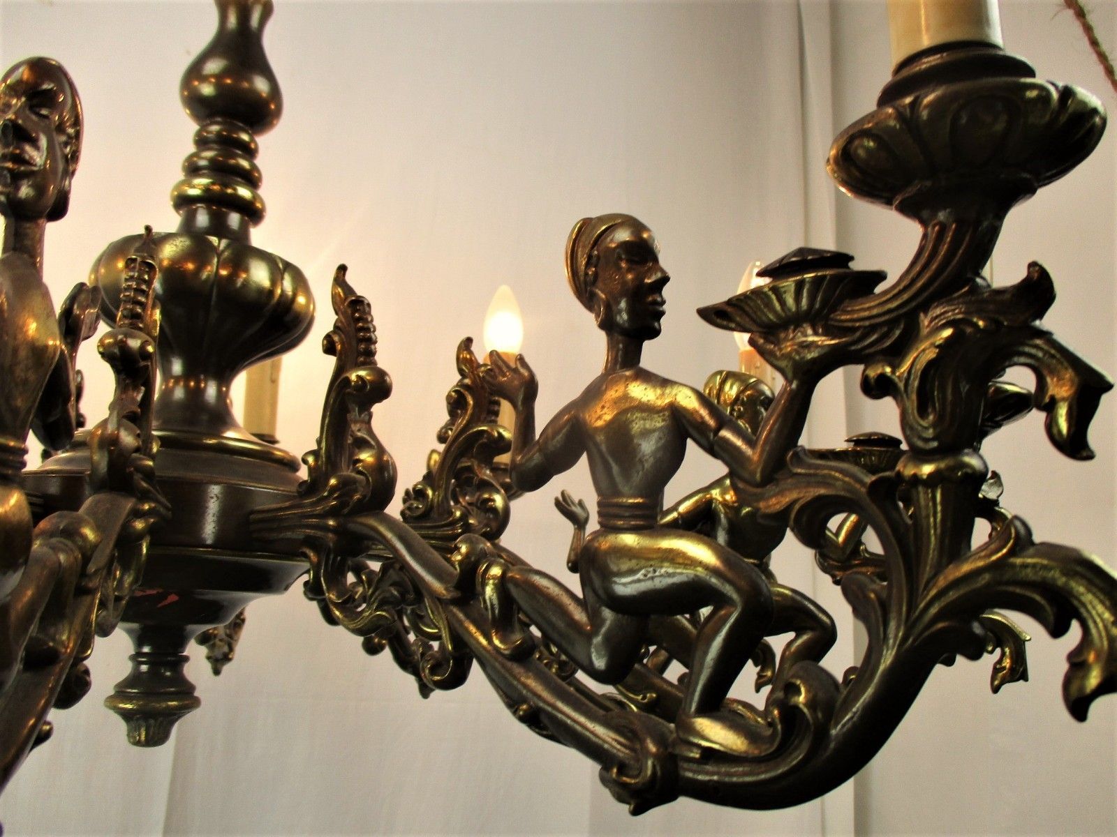 Impressive Eastern Style Chandelier Bronze 10 Lights Genie Figurines Lamps  Htf photo Lighting