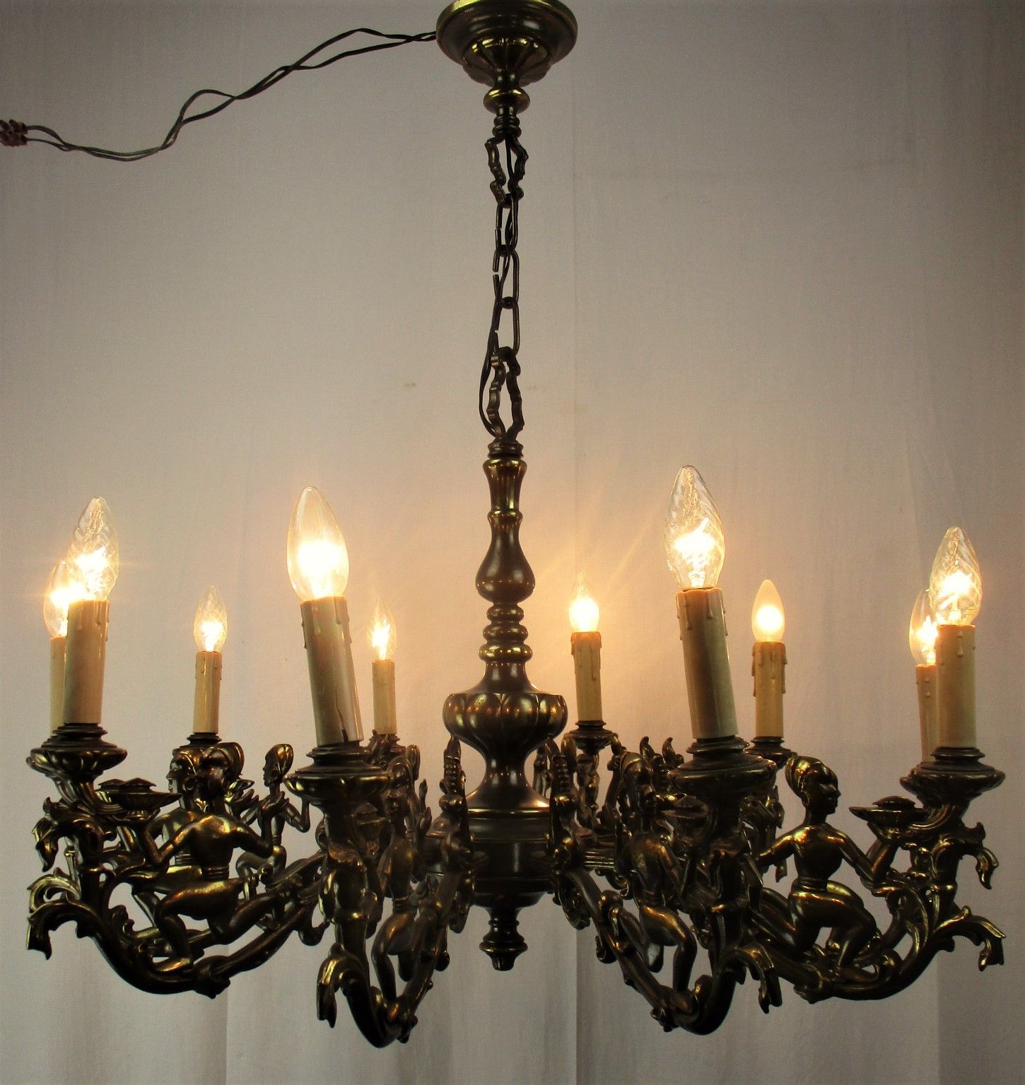 Impressive Eastern Style Chandelier Bronze 10 Lights Genie Figurines Lamps  Htf photo vinterior