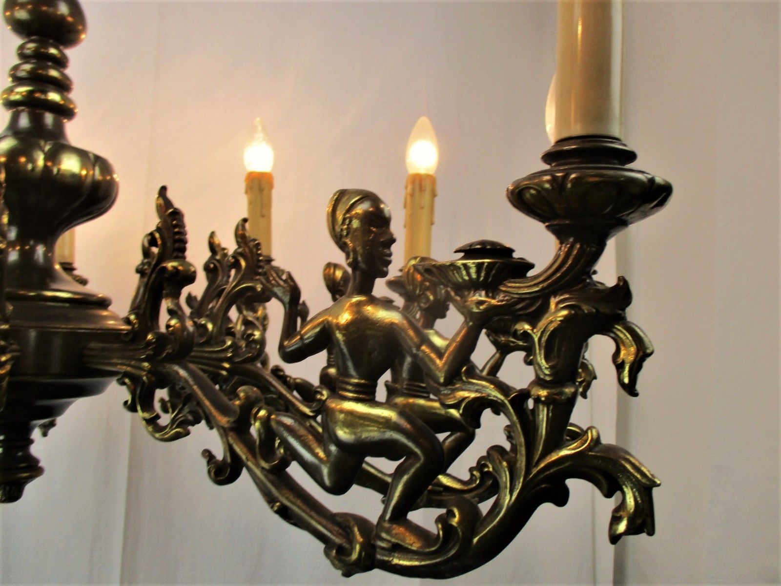 705.0 Impressive Eastern Style Chandelier Bronze 10 Lights Genie Figurines Lamps  Htf photo
