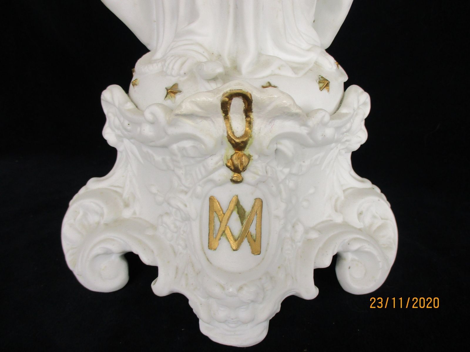 Large French Antique 1900 Bisque Statue Virgin Mary Our Lady Madonna Flower Garl photo for sale