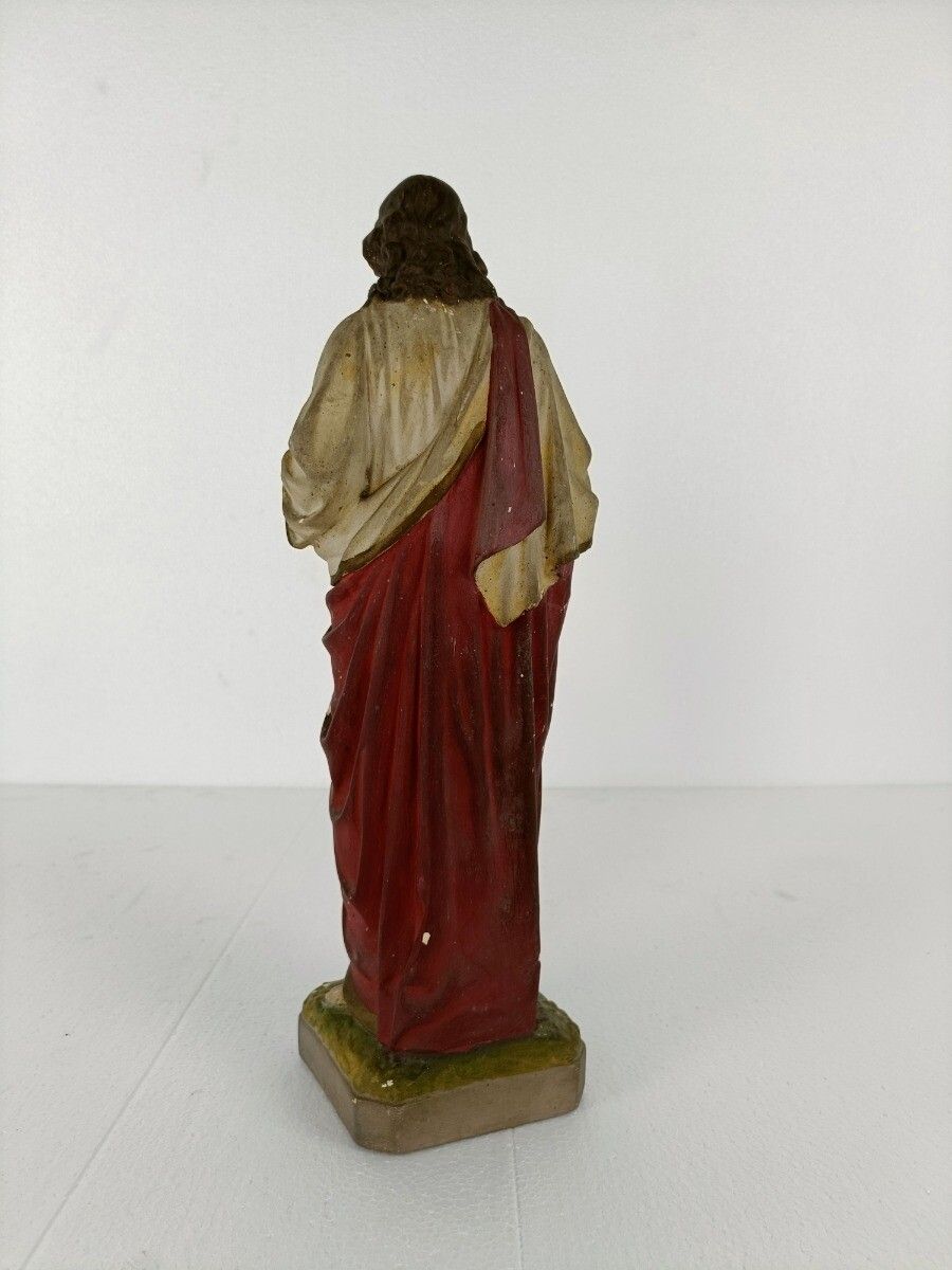 Statue Jesus Christ Savior Sacred Heart Holy Heart Plaster Antique Art Deco photo Art