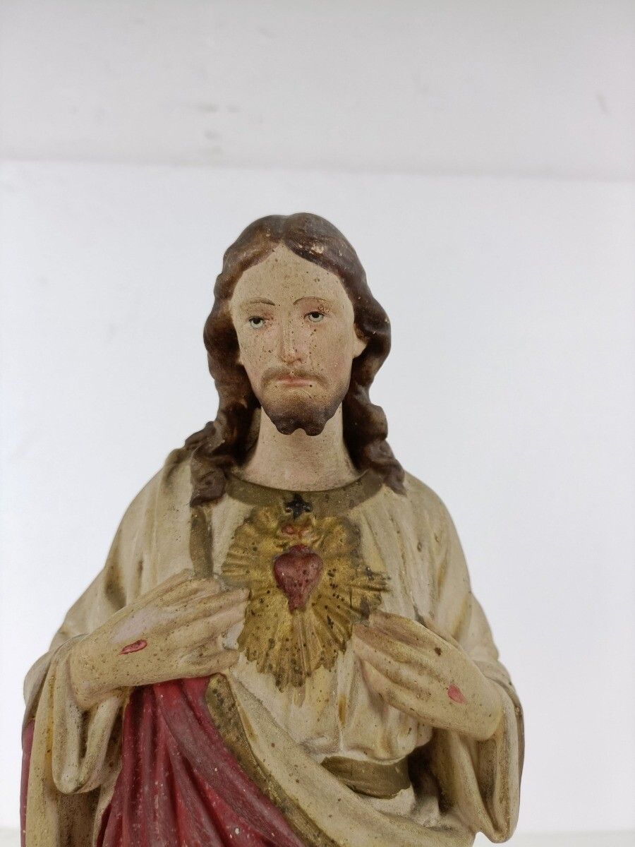 Statue Jesus Christ Savior Sacred Heart Holy Heart Plaster Antique Art Deco photo buy