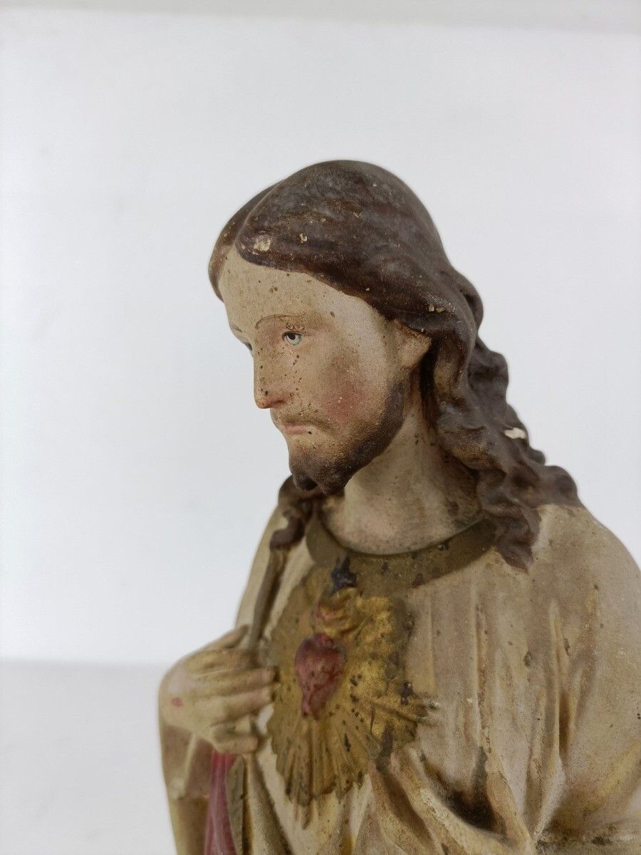 photo furniture Statue Jesus Christ Savior Sacred Heart Holy Heart Plaster Antique Art Deco