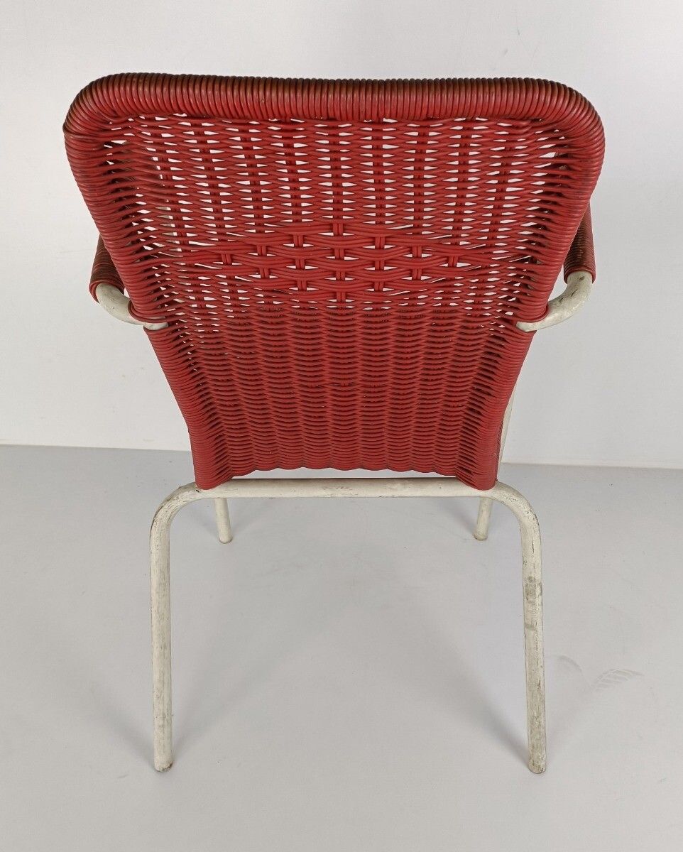 photo furniture Vintage Arm Chair Plastic Wicker String Chair Iron Legs
