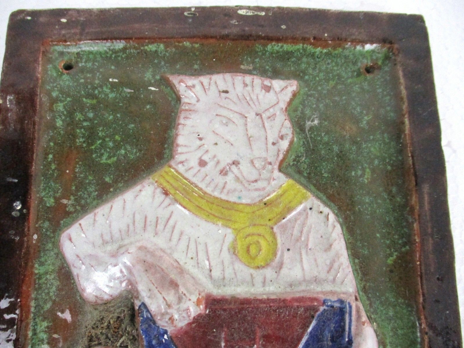 Wall Plaque Glazed Ceramic Tile Amphora Vandeweghe Style Fox Coat Of Arms Shield photo for sale