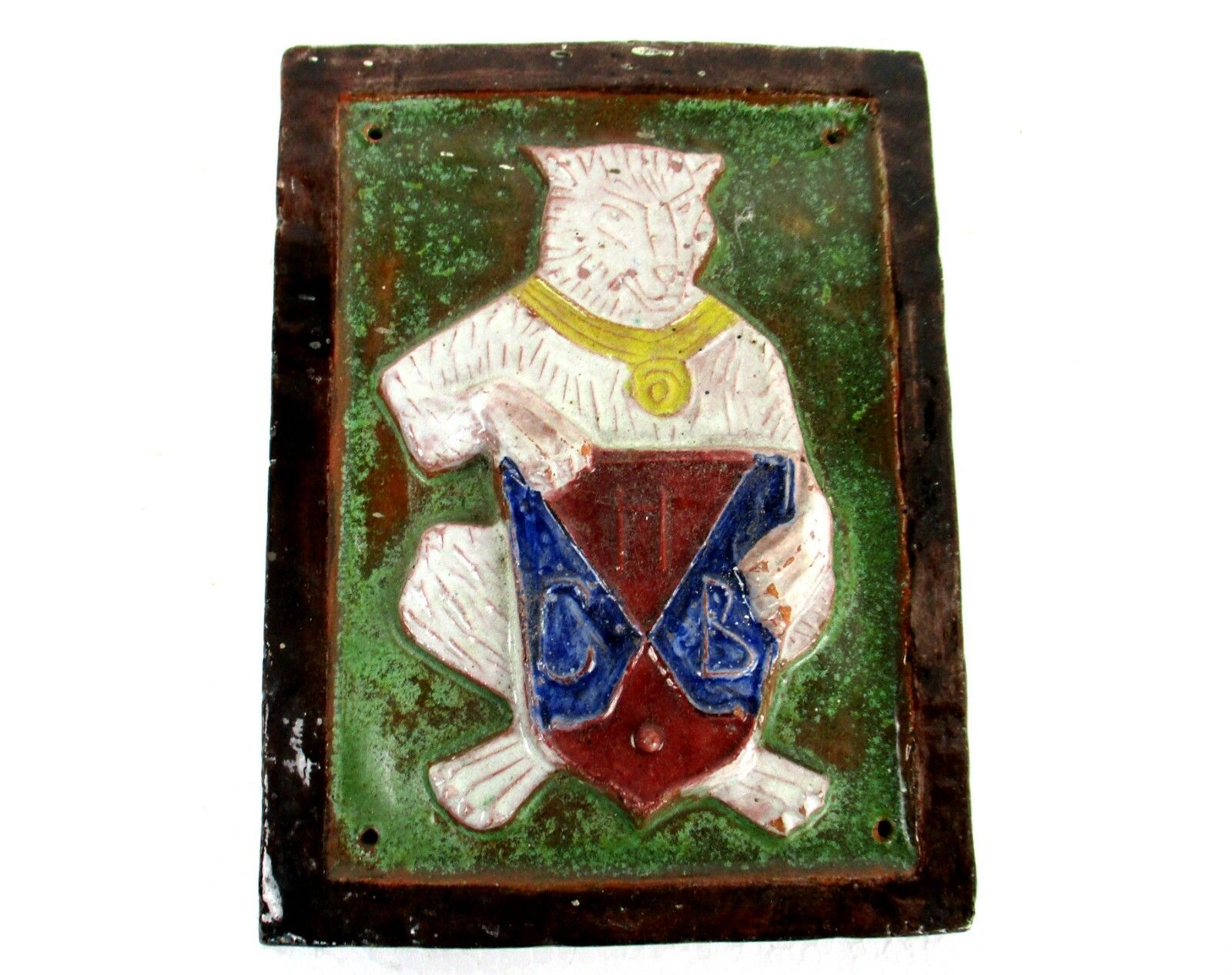 Wall Plaque Glazed Ceramic Tile Amphora Vandeweghe Style Fox Coat Of Arms Shield photo Art