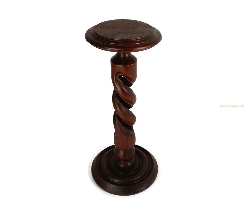 Open Barley Twist Pedestal Plant Stand Gorgeous Rare Barn Style Bonsai Table Vin