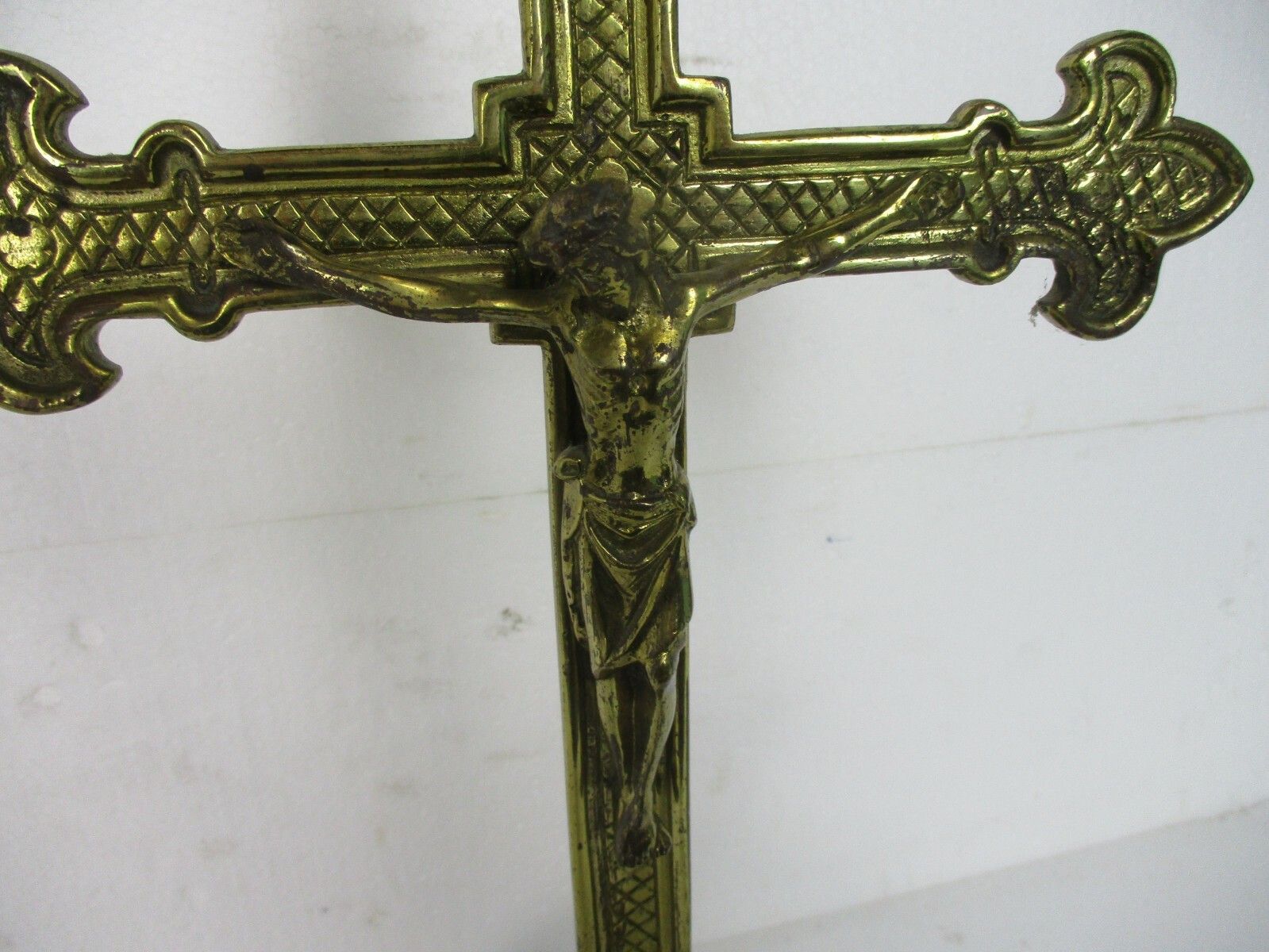 French  Standing Crucifix Corpus Christi Cross Jesus Christ Calvary Ornate Brass photo 130.0