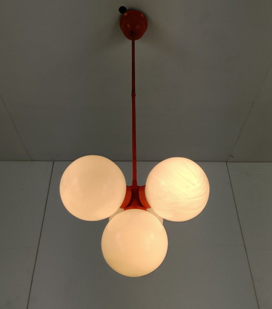 Mid Century Atomic Sputnik Chrome Chandelier 4 Art Glass Balls Design Kaiser 4 L photo vinterior