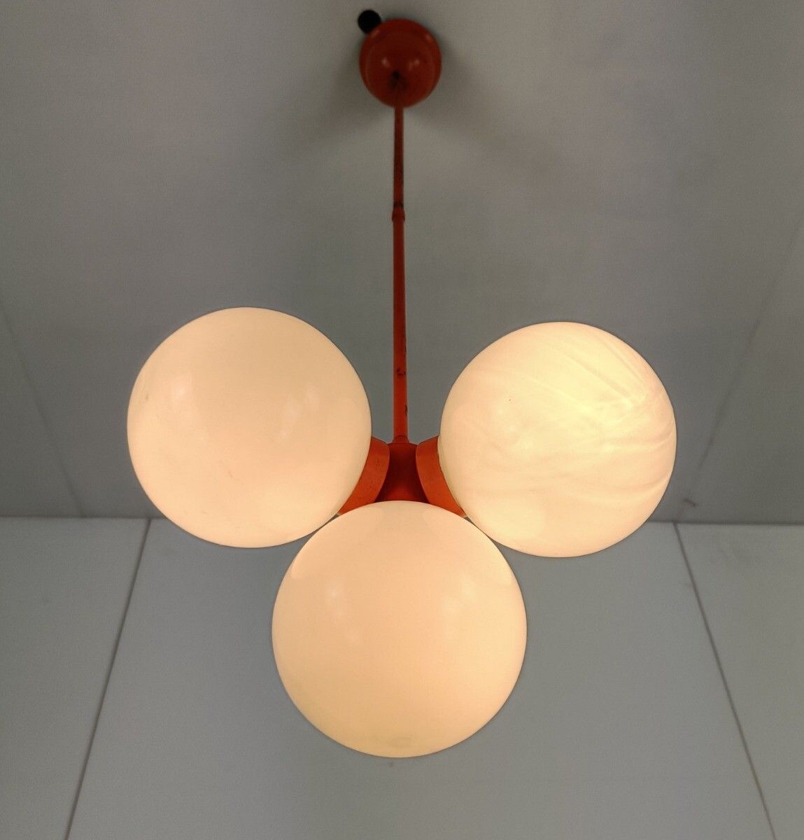 Mid Century Atomic Sputnik Chrome Chandelier 4 Art Glass Balls Design Kaiser 4 L photo vintage