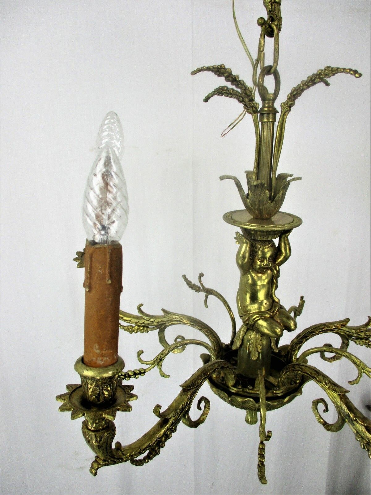 Stunning Chandelier 5 Lights Arms Putti  Hollywood Regency Era Maison Jansen photo vintage