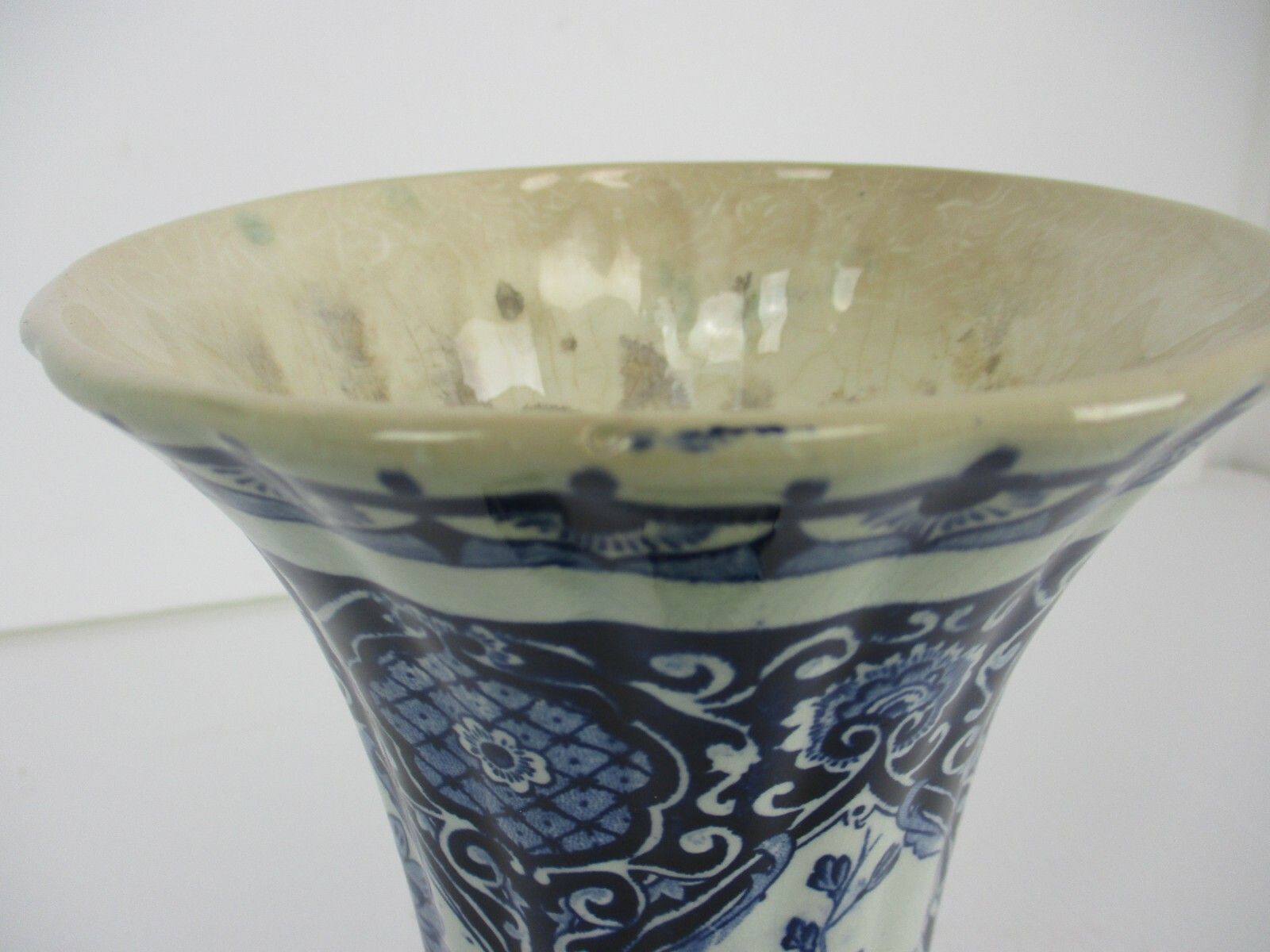 Delft Holland Blue White Porcelain Trumpet Vase  Delft Marked Antique photo for sale