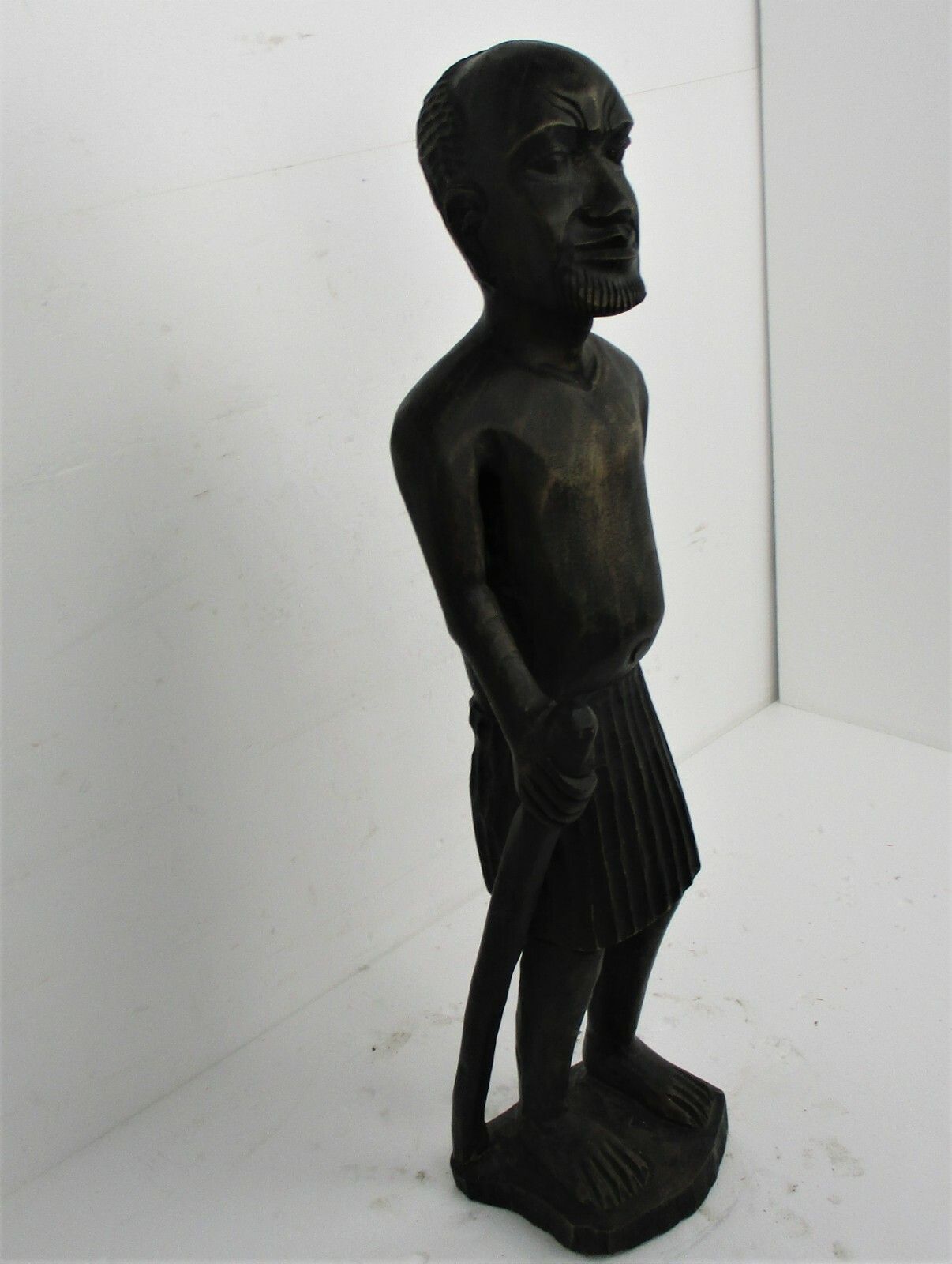 Large Hand Carved Wooden Statue Figurine African Tribal Man 41.73" photo for sale