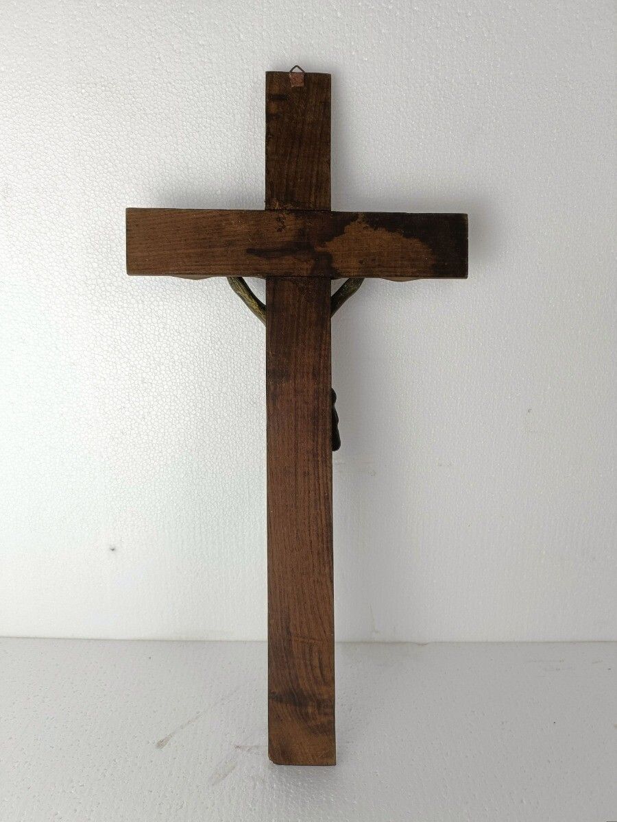 Large  Hand Carved Wood Hanging Crucifix Jesus Christ Cross Vintage Corpus Chris photo vintage