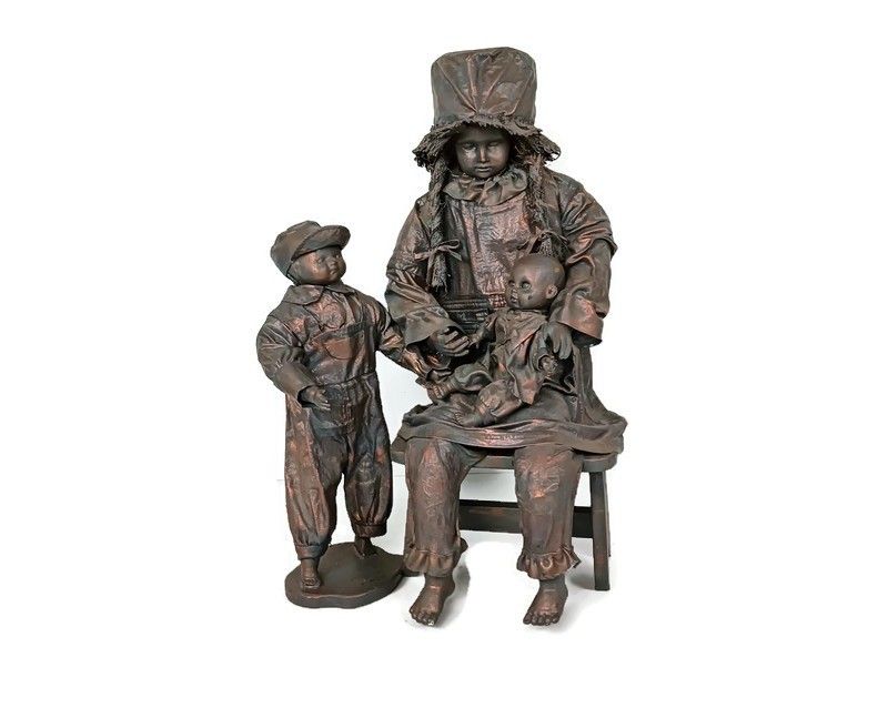 Large Statue Hand Made Paper Mache Mother With Children Very Rare