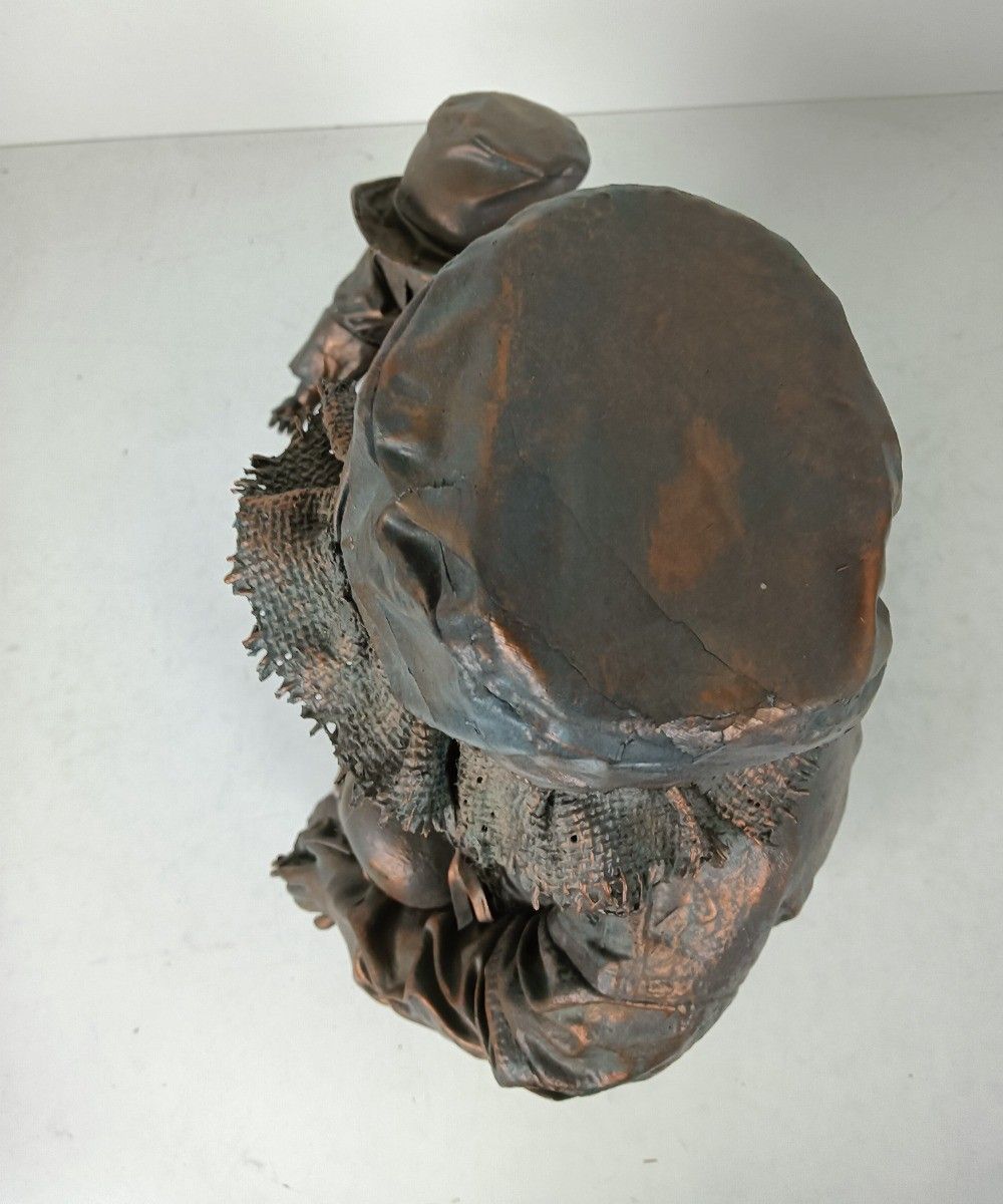 Large Statue Hand Made Paper Mache Mother With Children Very Rare photo Art