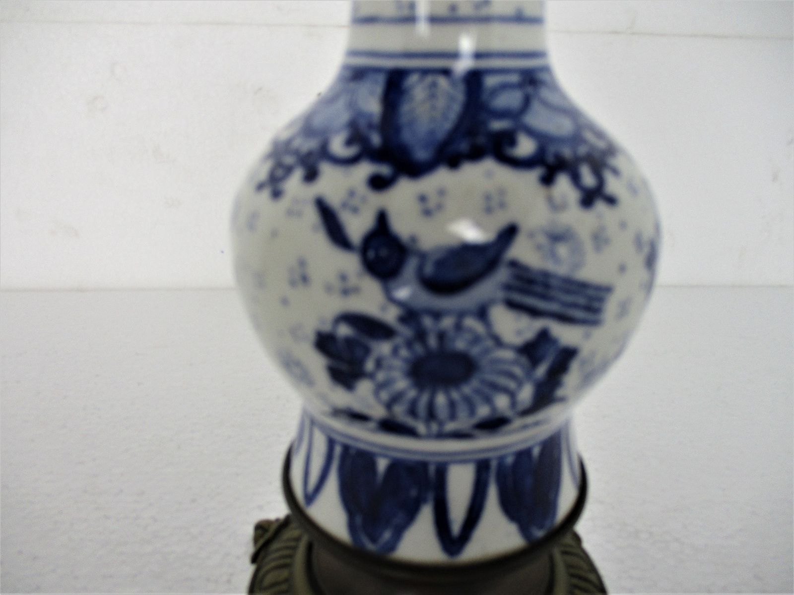 Vase Delft Holland Blue White Porcelain Brass Base And Top Centerpiece Candle Ho photo vinterior