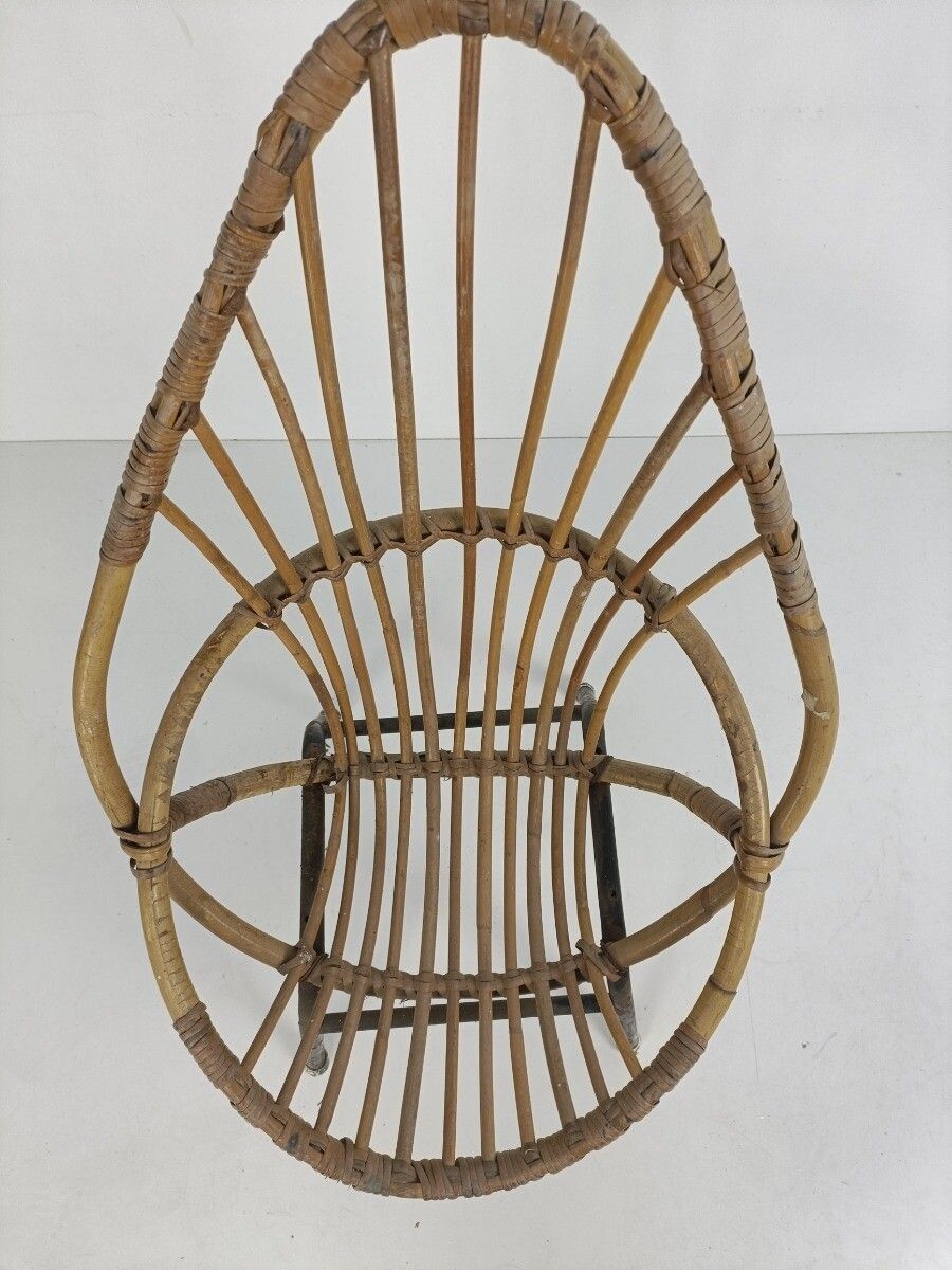 Small Child Chair Mid Century Modern Rattan Wicker  Rohé Noordwolde Funky Rare photo for sale