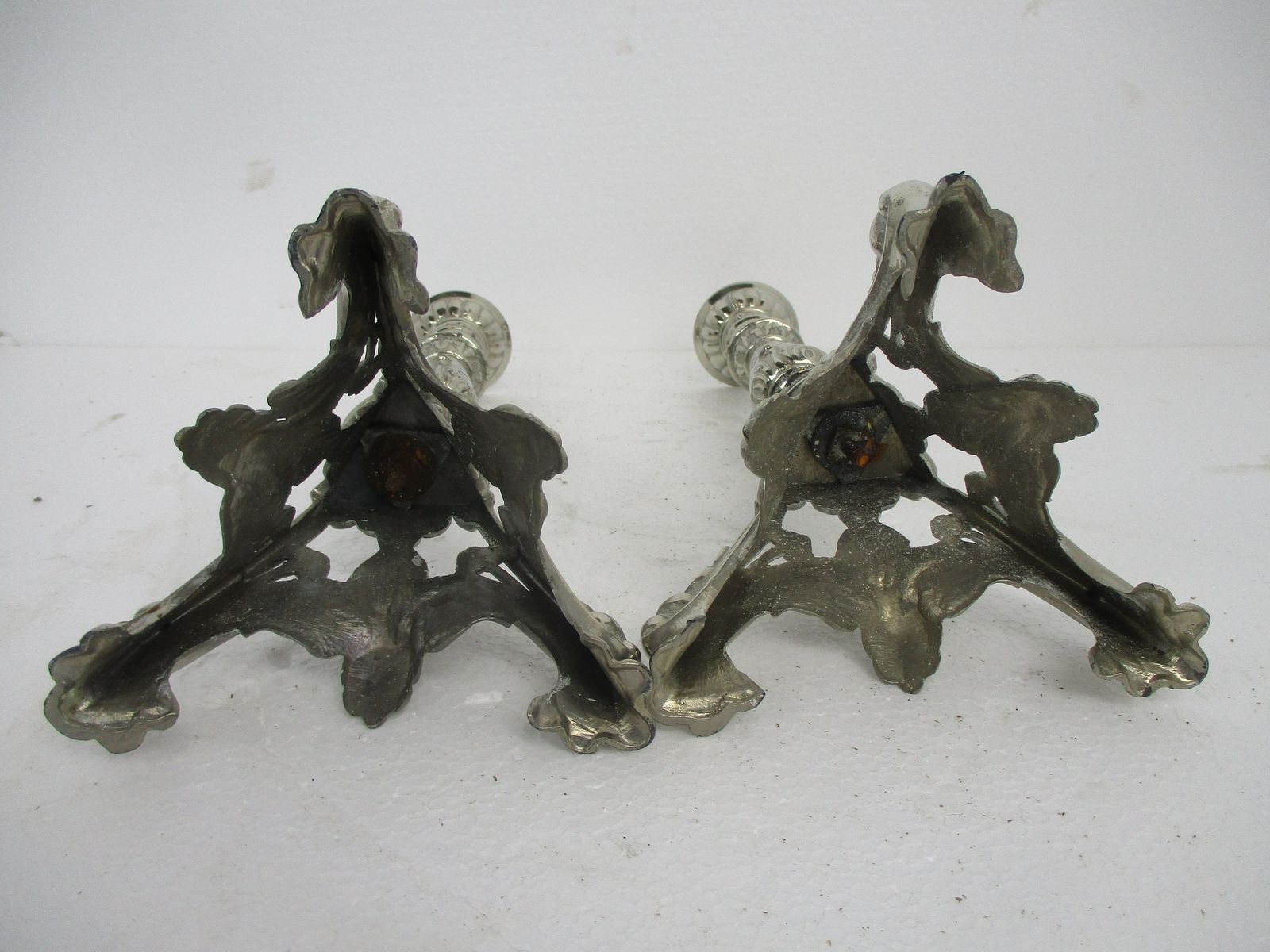 photo for sale Pair Couple Gothic  Candle Holders Candlesticks  Lion Feet Ornate Embossed Spelt