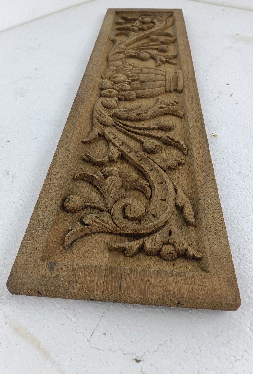Antique French Hand Carved Wooden Door Panel Pediment Reclaimed Architectural Fl photo 142.0