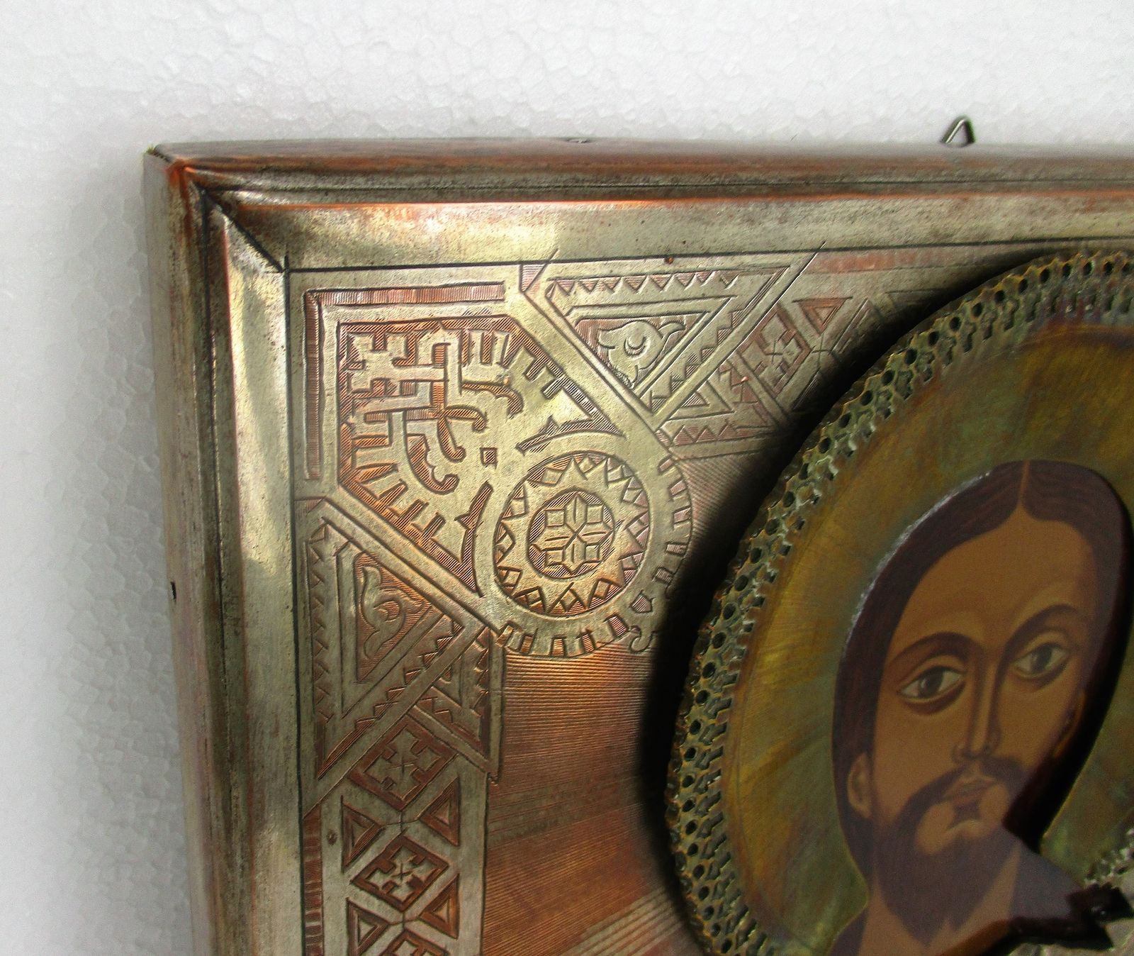 Ornate Brass Silver Plated Hand Hammered Icon Jesus Christ Monastery Oklad Gorge photo 384.0