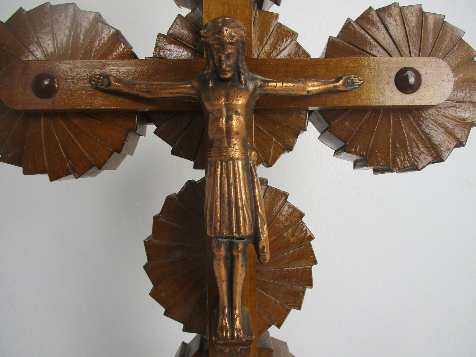 Tramp Trench Tramp Folk Art Standing Hand Carved Wooden Crucifix Vintage Rare Co photo for sale