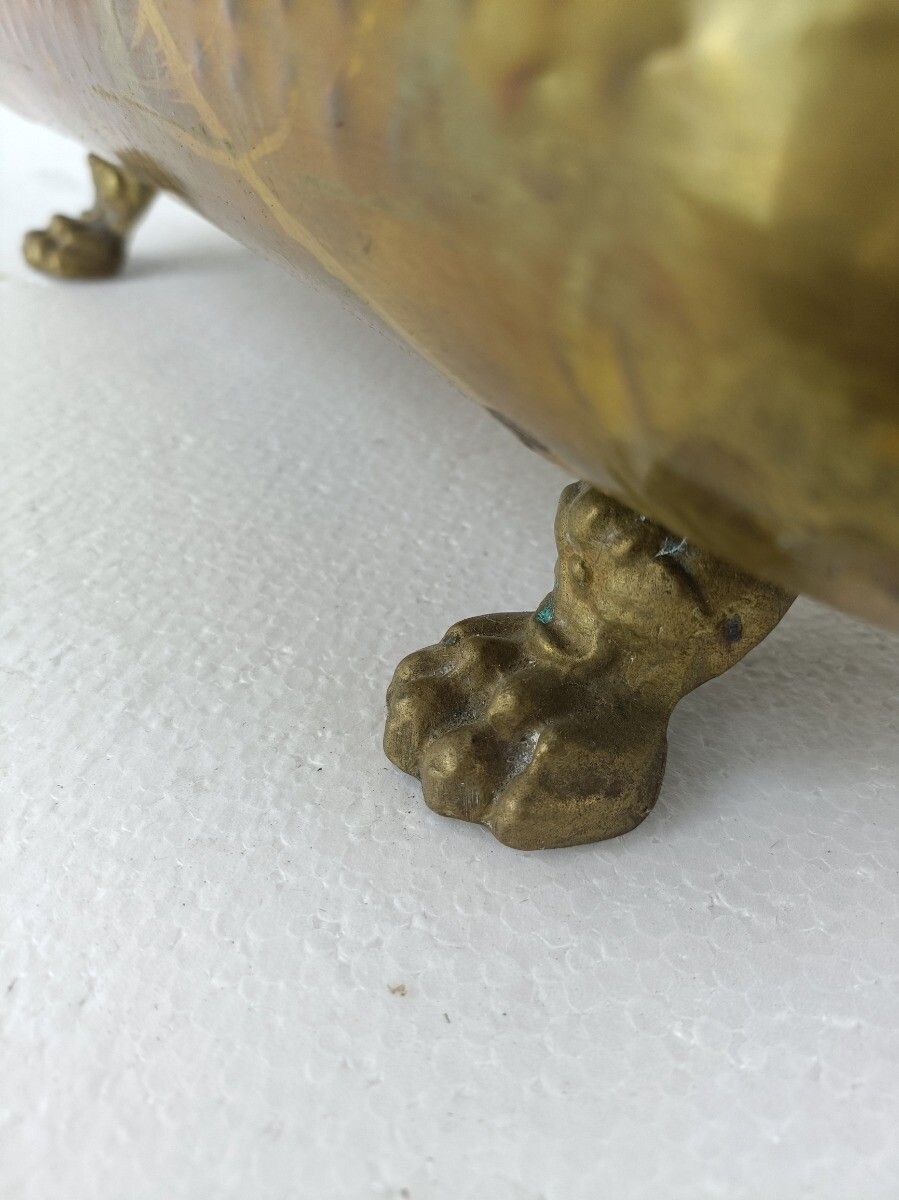 Hammered Embossed  Brass Planter Jardinière Ornate  Centerpiece  1800s Footed photo buy