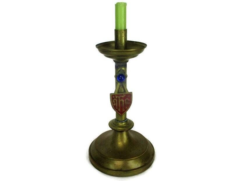 Brass Candle Holder Candlestick Candle Stick Altar Church Shield Brass Neo Gothi