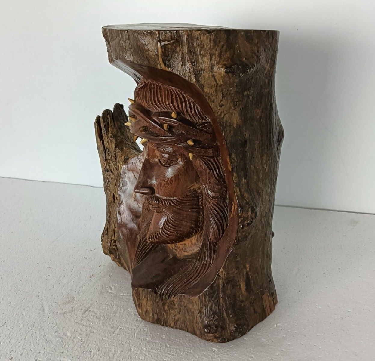 photo for sale Gorgeous Sculpture Figurine Bust Jesus Christ Head Of Thorns Lackered Wood