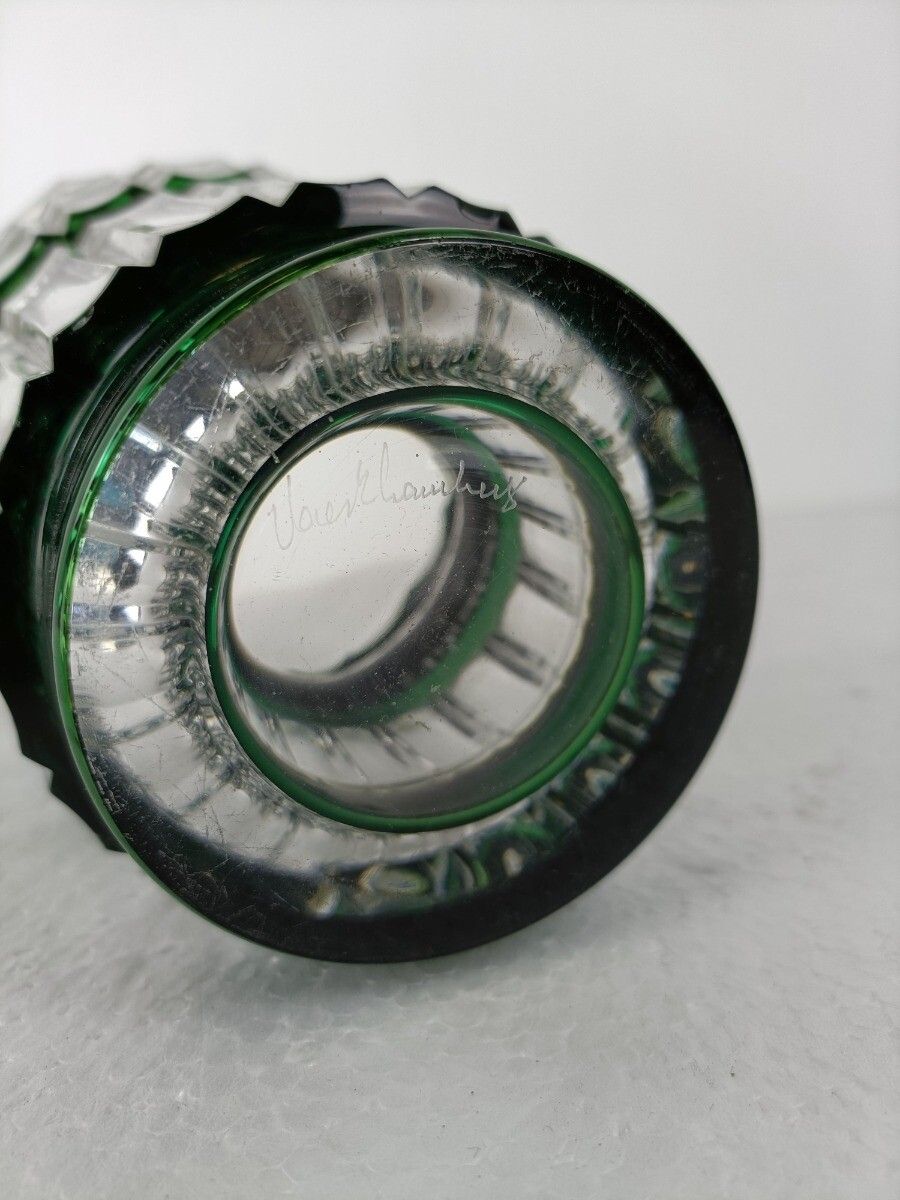 photo furniture Green Cut To Clear Crystal Vase Val St Lambert Art Glass Etched Marking