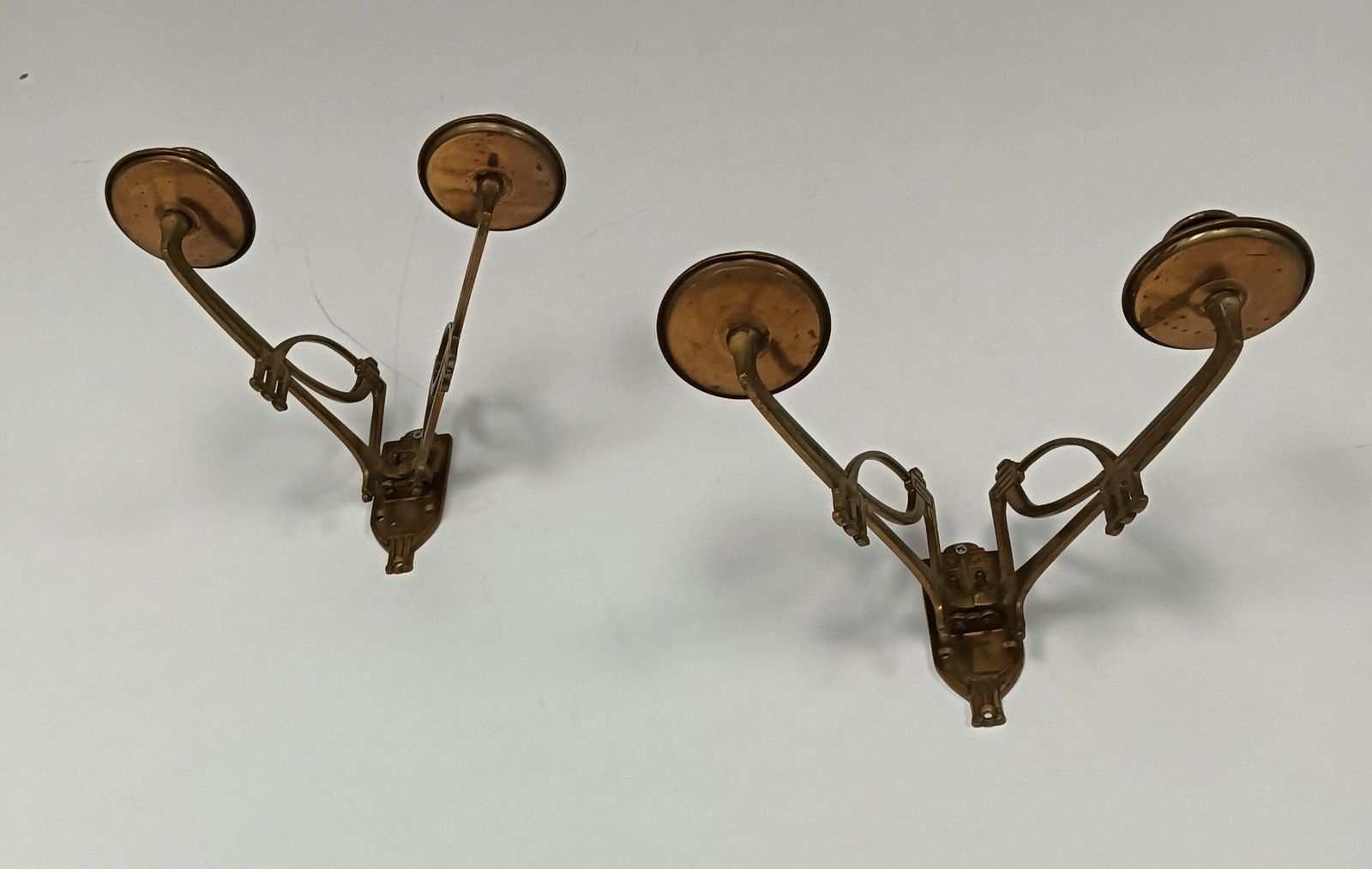 Pair Double Wall Mounted Bauhaus Messing Candle Holders Candelabras Antique Stun photo Home Decor