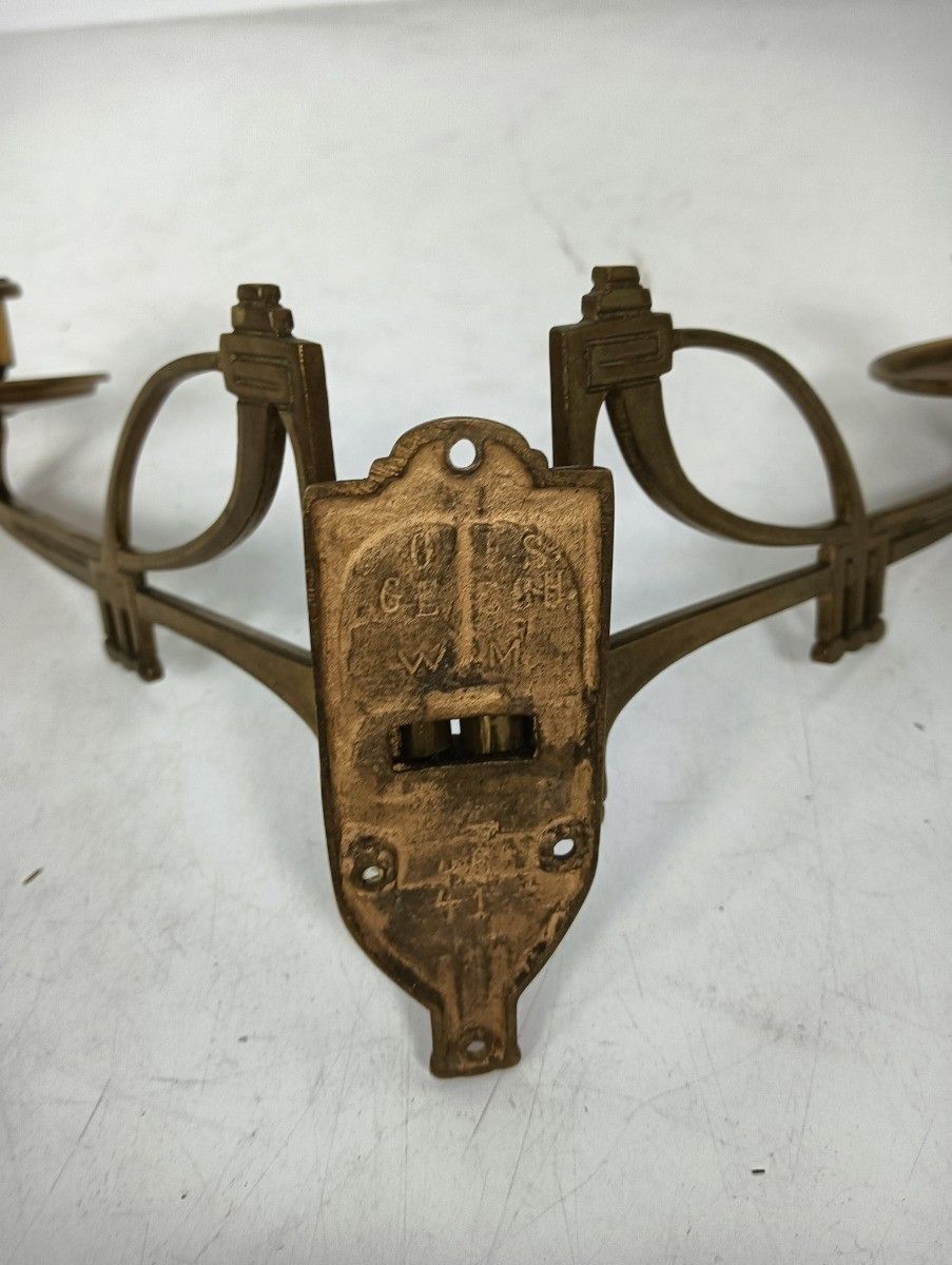 Pair Double Wall Mounted Bauhaus Messing Candle Holders Candelabras Antique Stun photo buy
