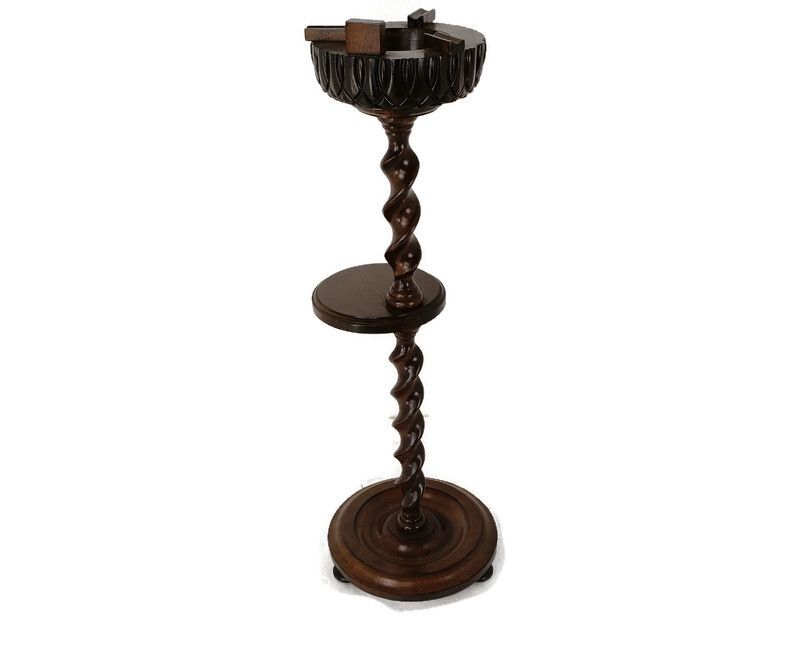 Ornate Carved Wood 2 Tier Barley Twist Pedestal Table Plant Bonsai Stand Smokers