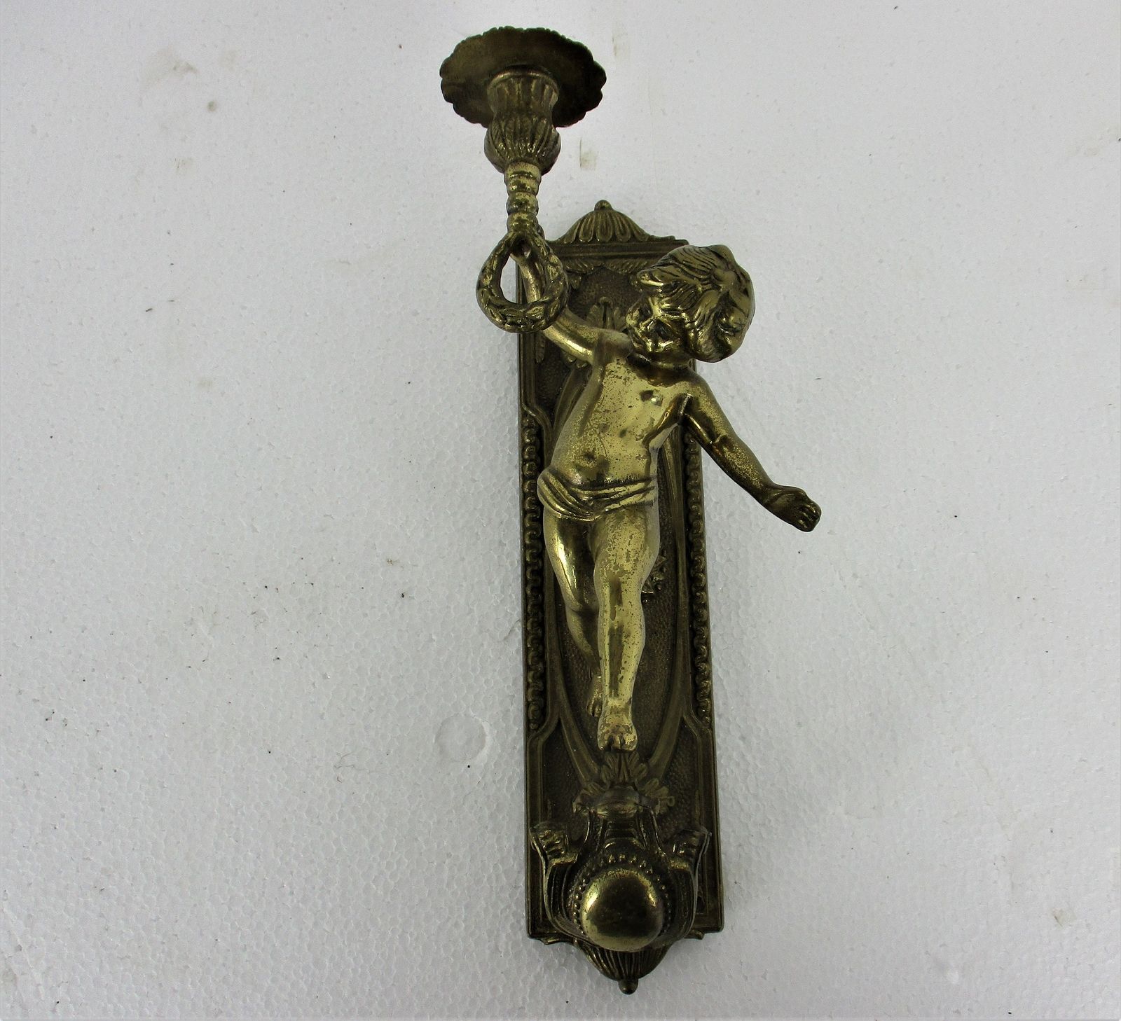 Gorgeous Wall Mounted Sconce Candle Holder Putti Cherub Angel Brass Mid Century photo for sale