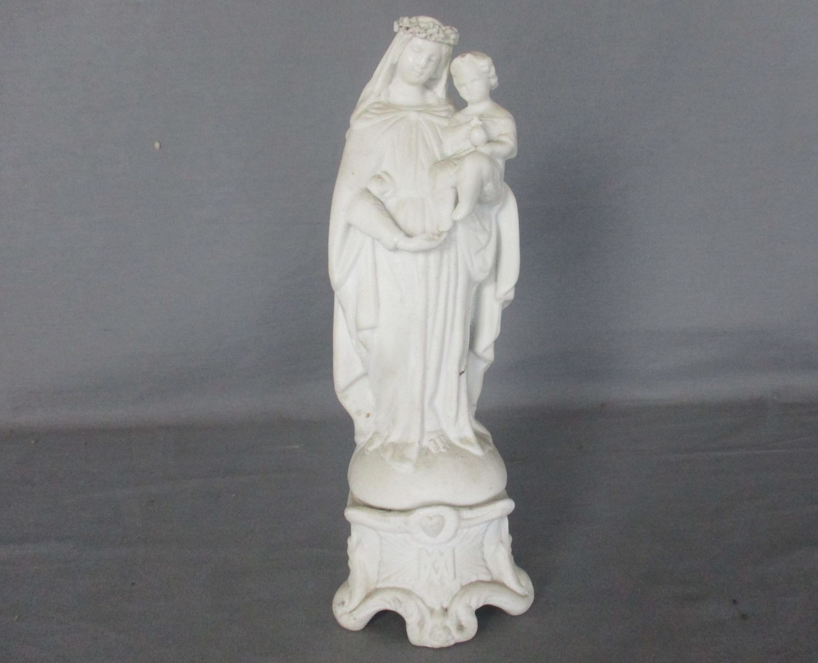Antique Bisque Porcelain Statue Virgin Our Lady Mary Madonna With Infant Jesus G