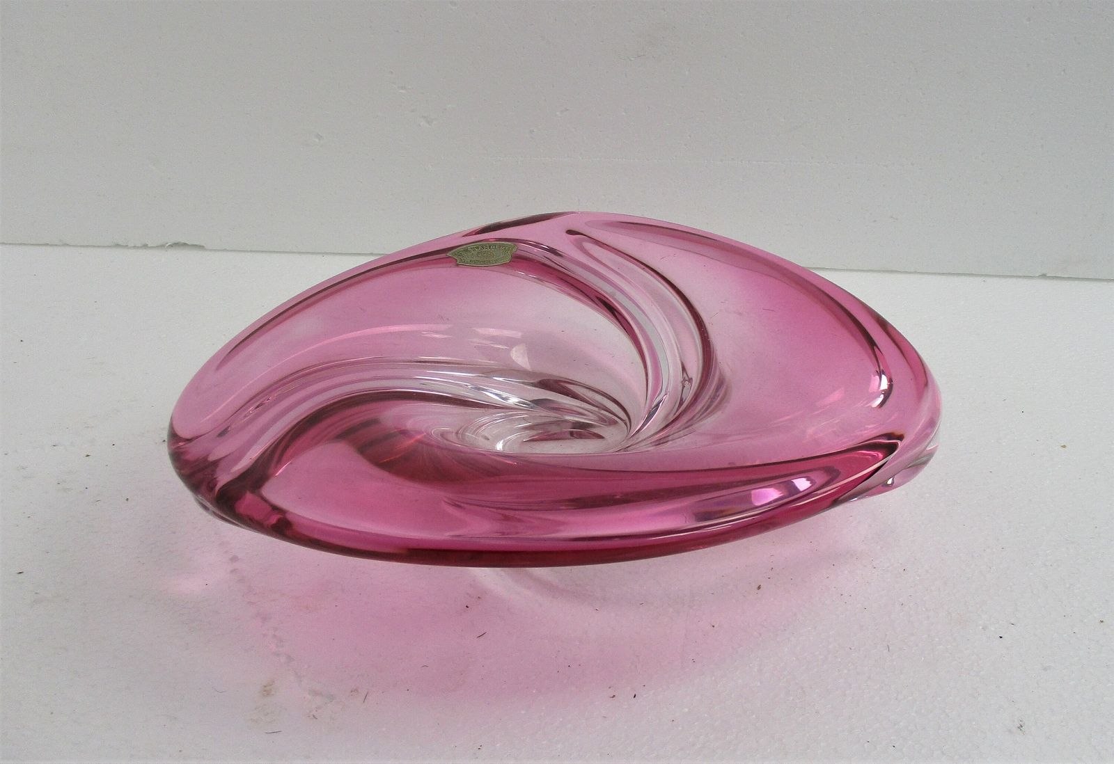 Val St Lambert Cranberry Red Bowl Dish Centerpiece Basket Swirled Art Glass Mark