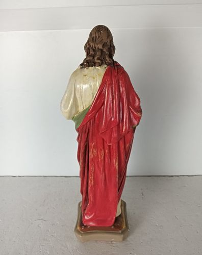 Neo Gothic Plaster Statue Jesus Christ Polychrome Holy Sacred Heart Antique photo buy