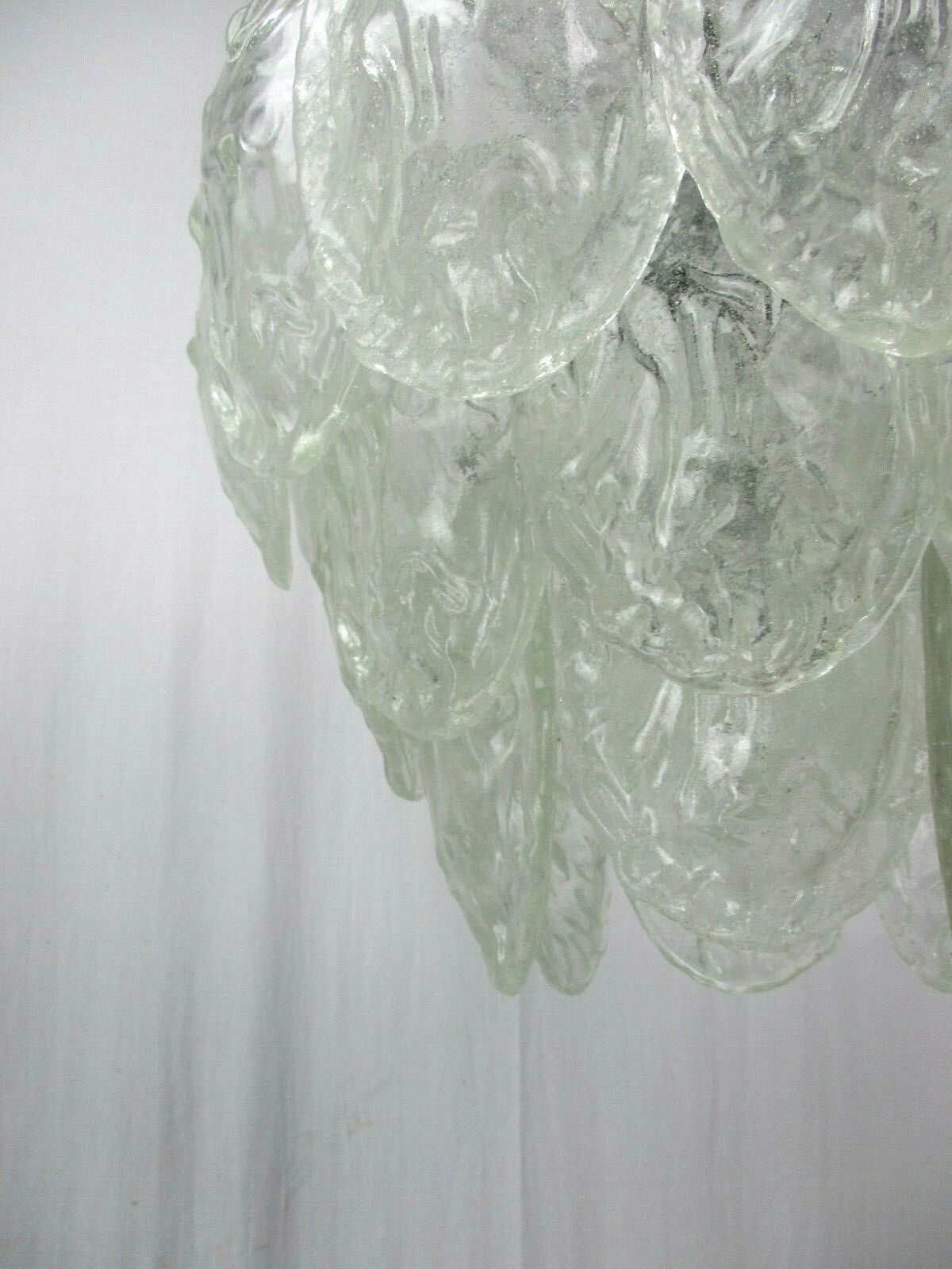 Chandelier Pendant 4 Lights Art Glass Frosted Ice Glass Italy Vistosi  Style photo vintage
