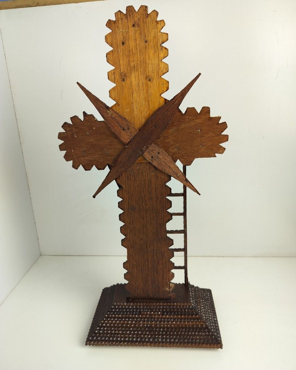 Art Tramp Trench Tramp Folk Art Standing Hand Made Wood Crucifix Tools Of Passion Wo photo