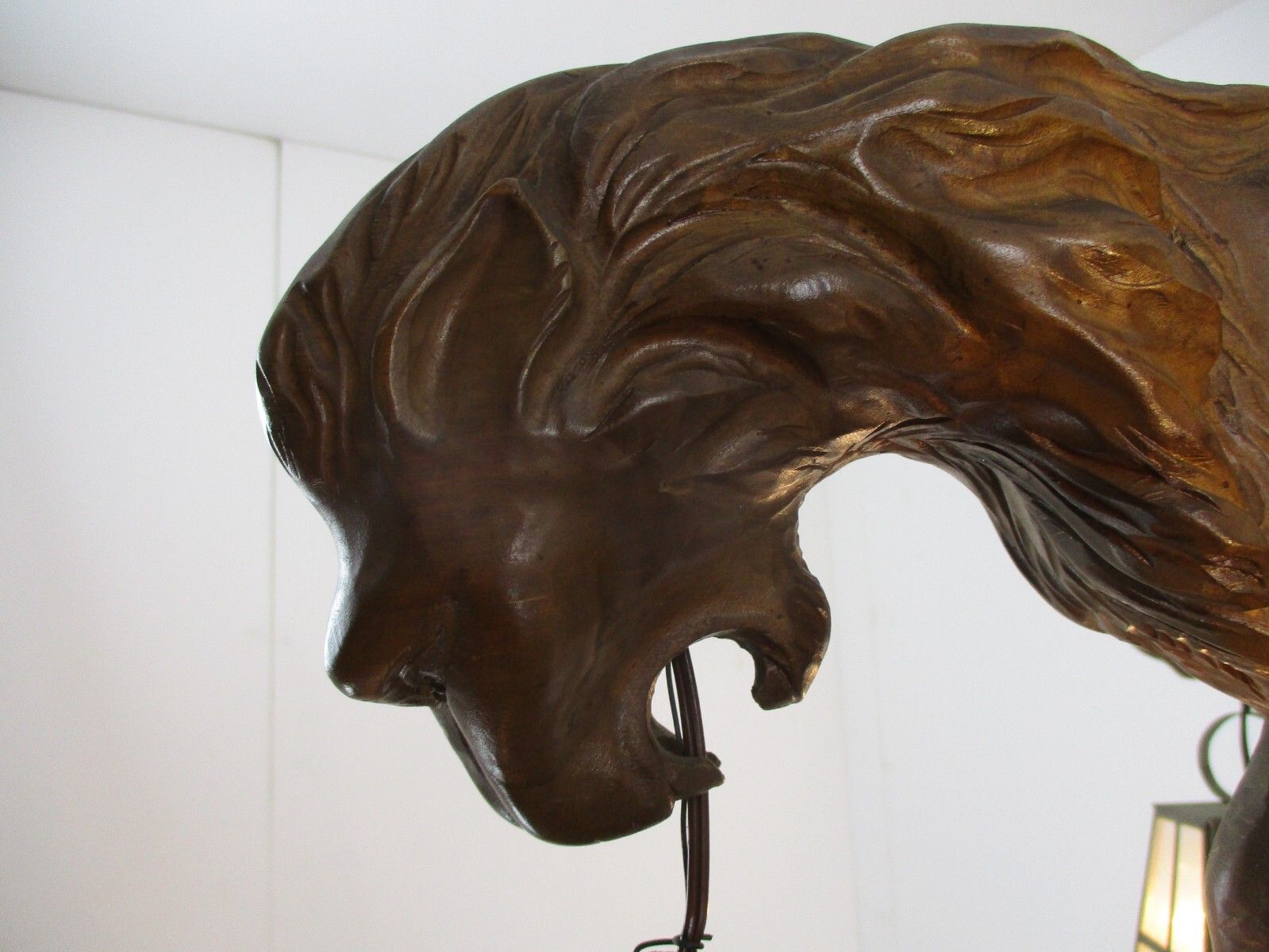 Hand Carved Wooden Chandelier  5 Arm Lights Barn Country Lion Heads Wow photo buy