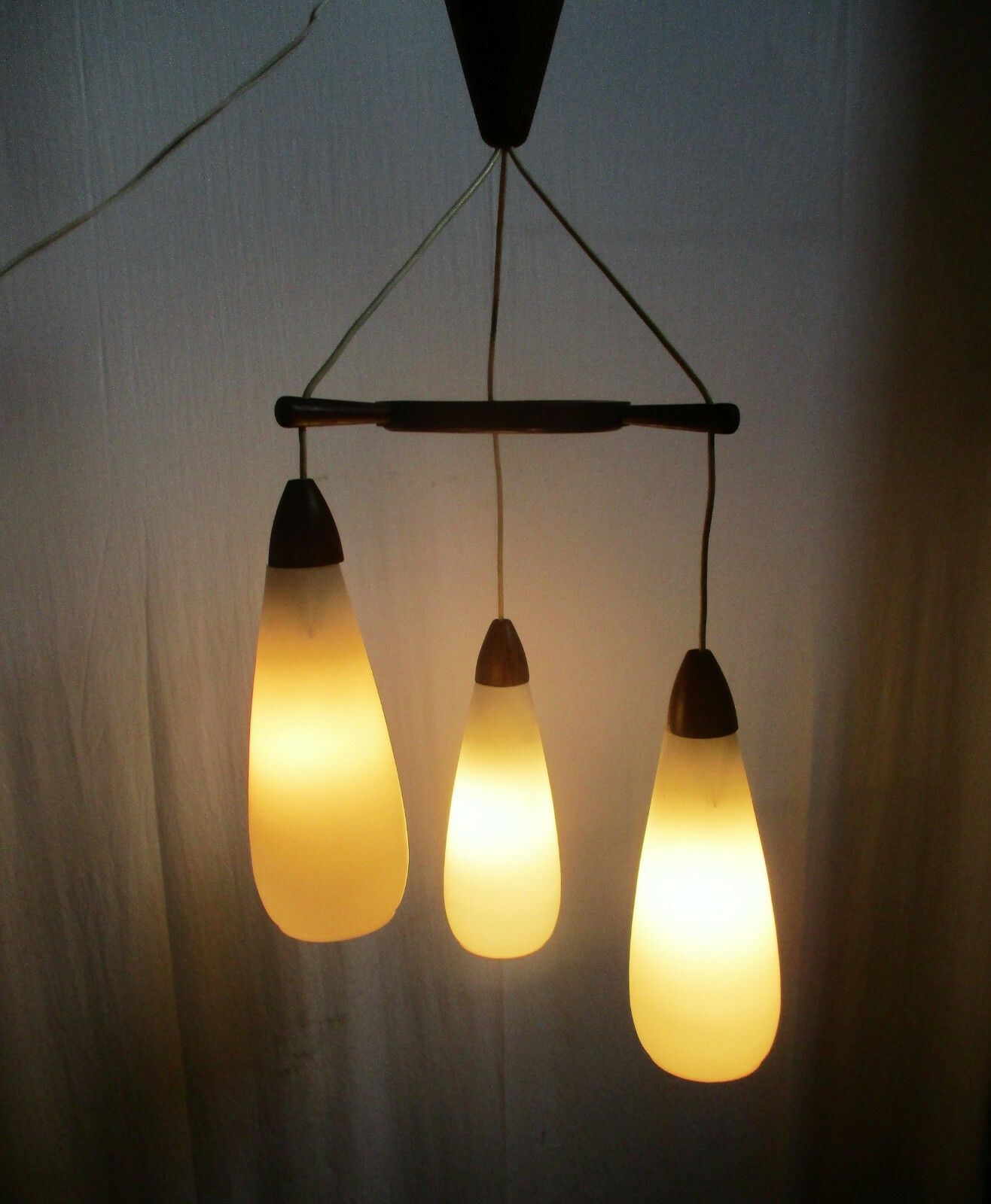Danish Modern Chandelier Pendant Teak Atomic Scandinavian Style Louis Kalff photo for sale