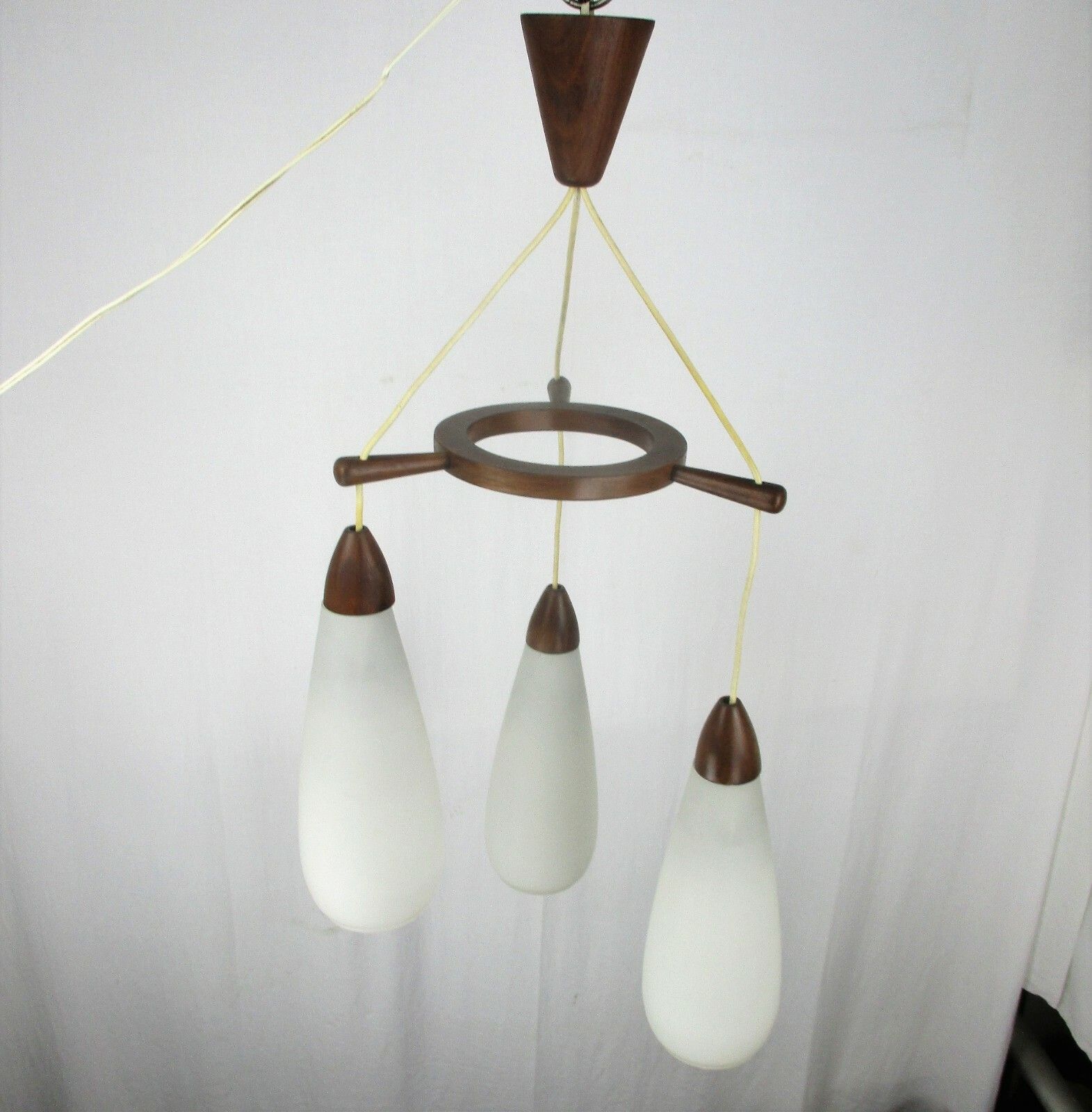 Danish Modern Chandelier Pendant Teak Atomic Scandinavian Style Louis Kalff photo vintage
